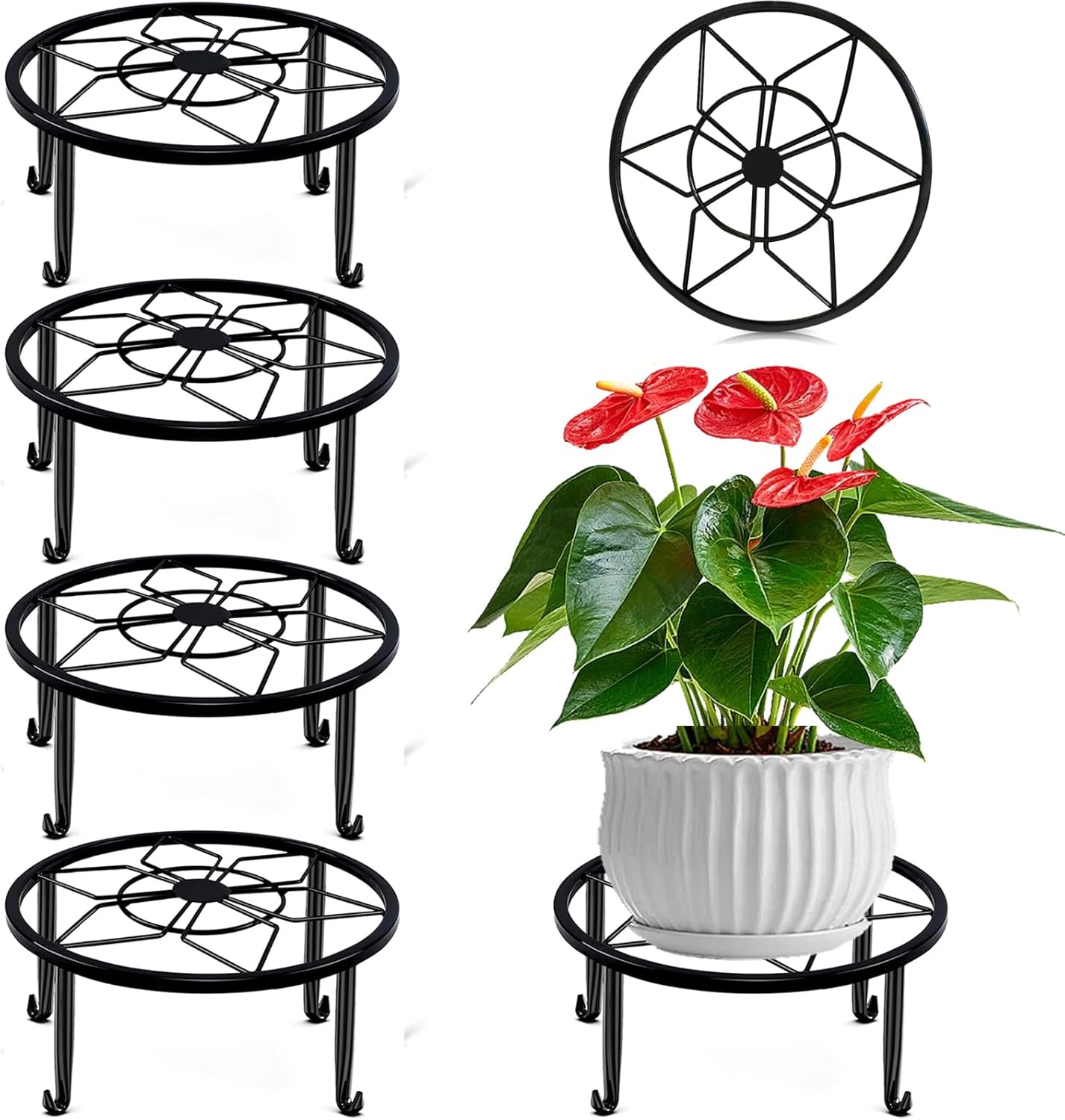 4 Pack Black Metal Potted Plant Stand for Indoor and Outdoor Plants 9.