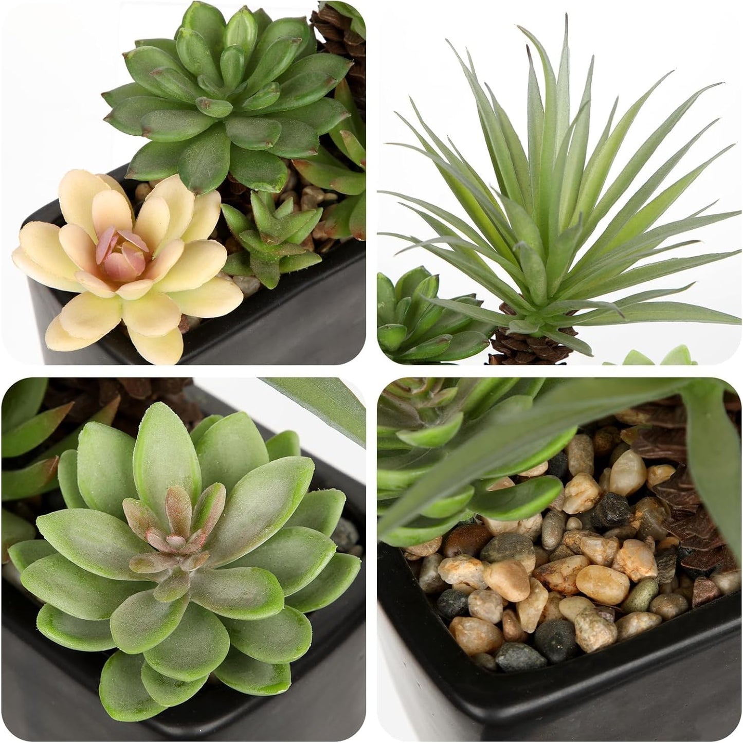 Artificial Succulents Plants in Black Ceramic Planter Assorted Faux Succulents in Pots Arrangement 8.7" Fake Succulent Potted Plant for Home Office Desk Bathroom Shelf Living Room Indoor Outdoor Decor