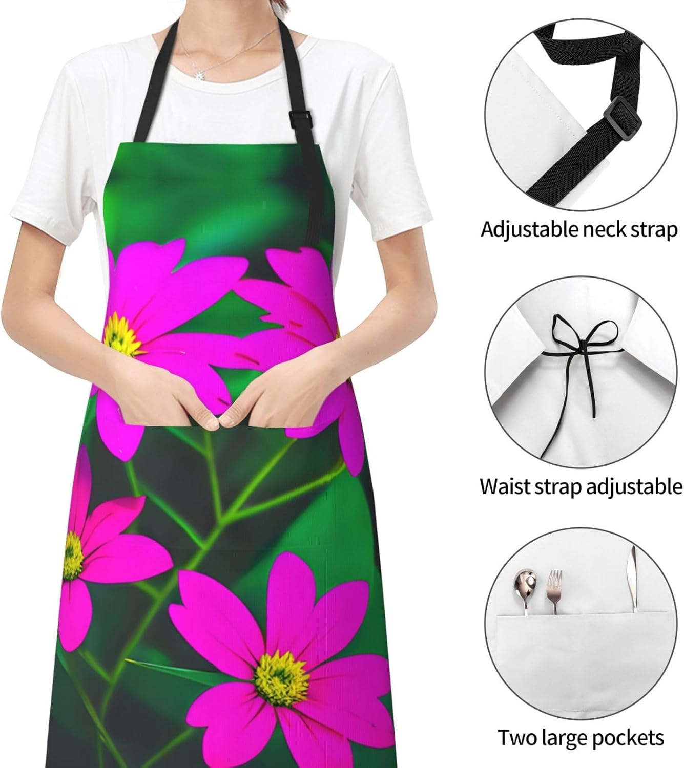 Flower Leaves Purple red flower 1 print Waterproof chef's apron with pocket apron for kitchen cooking baking barbecue and gardening