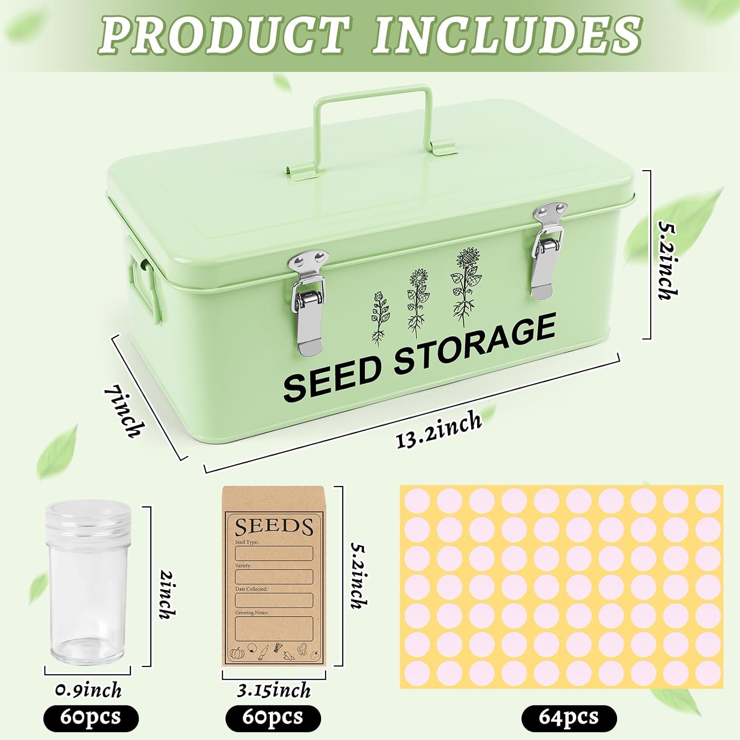 60 Slots Seed Storage Organizer, Metal Seed Saving Box with Lid and Sa