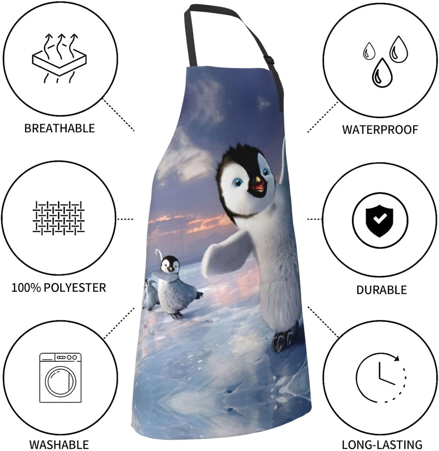 Happy Penguin Print 28 x 33in Waterproof Apron with Pockets Fashionable Versatile Smock for Baking