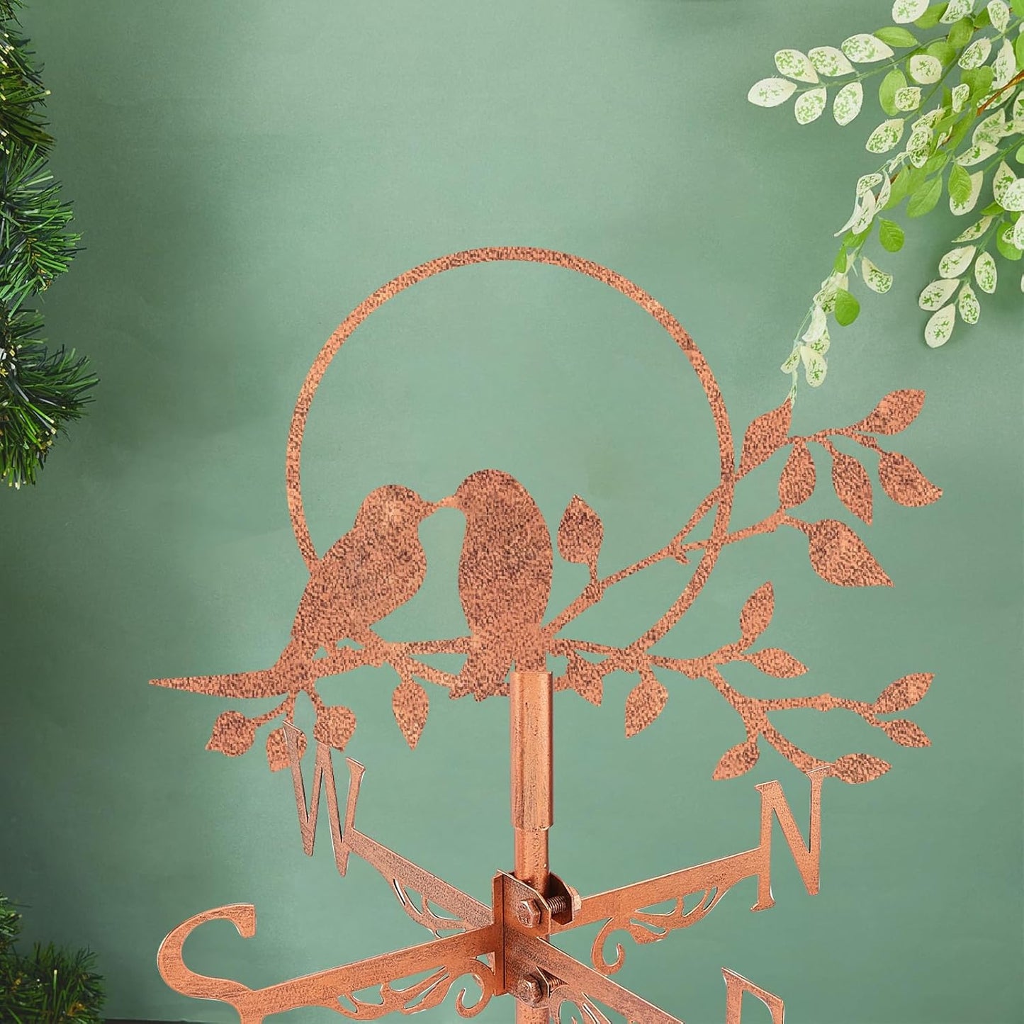 SUPERDANT Tree Branch Bird Weather Vane Three Birds Wind Vanes for Yard Metal Weathervane Roof Mount for Gardens Outside Reddish Copper Weathervanes Farmhouse Farm Barn Sheds Patio Decorations