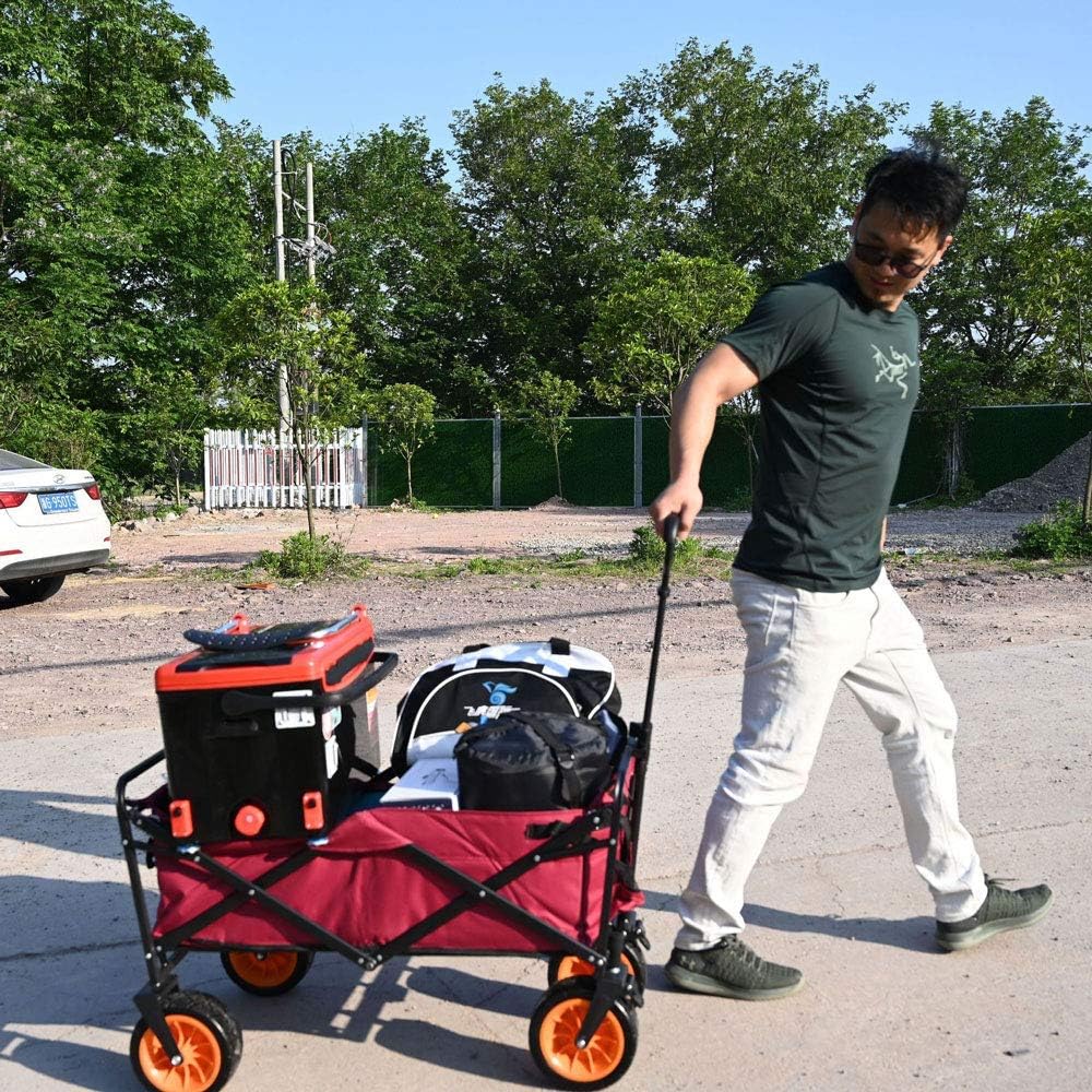 Folding Garden Trolley with Safety Belt Pull Wagon Hand Cart Foldable Transport Cart Up to 90kg for Garden, Camping, Beach, Fishing, Shopping, Pet (D)(F) (a)