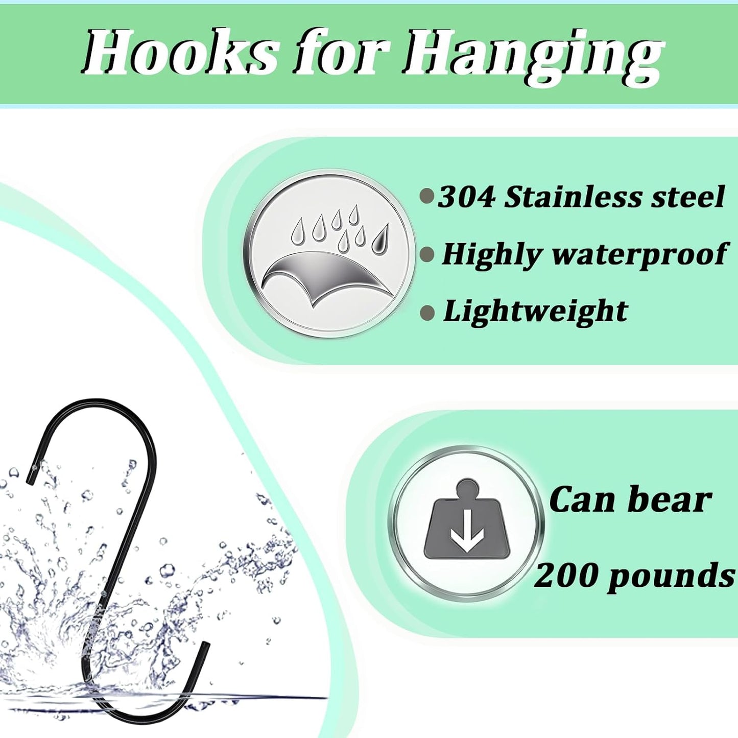 50Pack S Shaped Hooks,3Inch Stainless Steel Small Hooks for Hanging Plants, Towels, Bags, Pans, Pots Suitable for Kitchen, Office, Bathroom, Garden or Outdoor Activities-Black