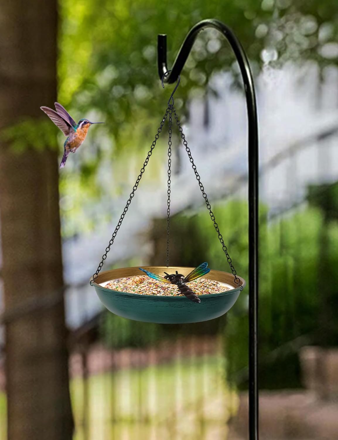 Hanging Birdbath Bird Feeder for Outdoor 11 Inch Green/Bronze Cute Met