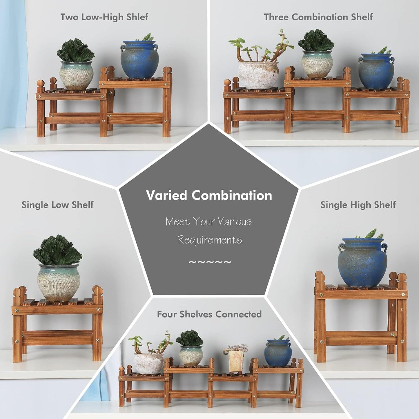 Wood Plant Stand Indoor Outdoor,4 Tiers Plant Stand Bench Indoor,Low W