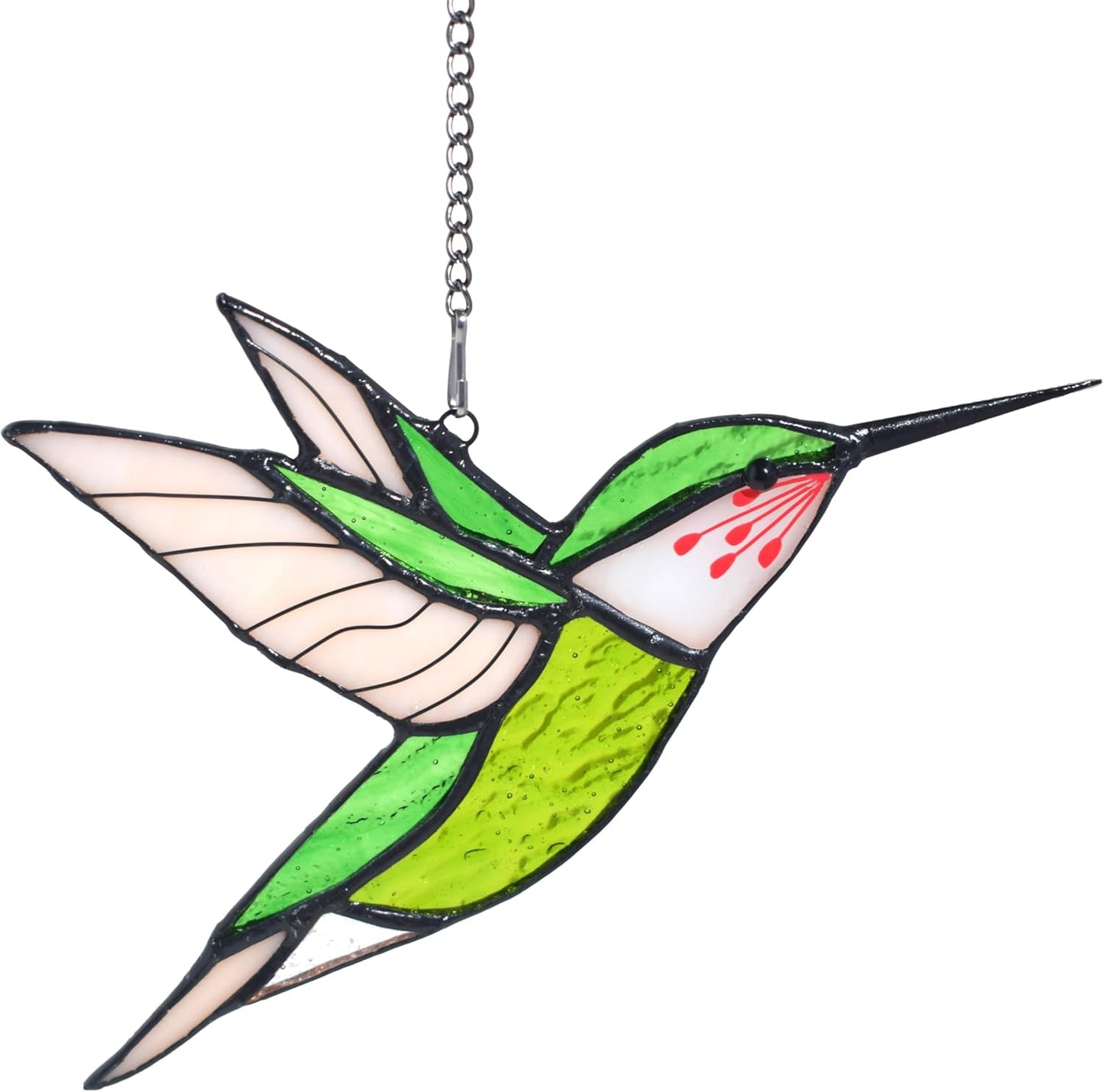 Lolitarcrafts Hummingbird Stained Glass Window Hangings Bird Stained Glass Suncatchers Hummingbird Gifts for Mom,Bird Lovers (Green)