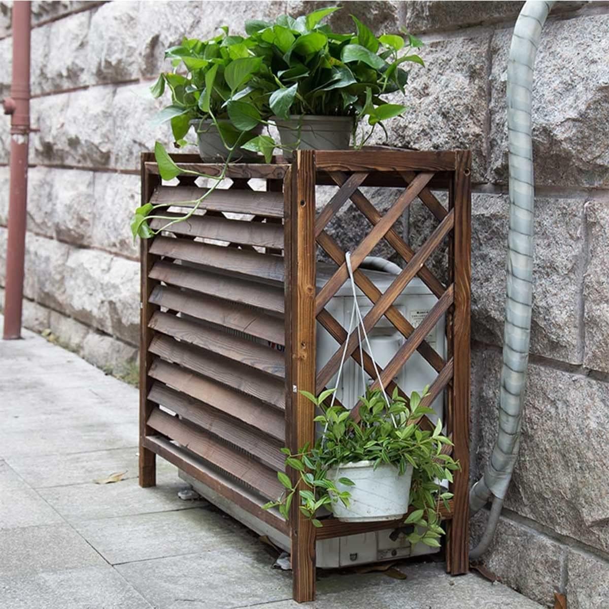 Wooden Air Conditioner Cover Plant Stand Indoor Outdoor Flower Rack for Balcony Display Anti Theft Fence Screen to Conceal Outside Unit Durable and Stylish Rack