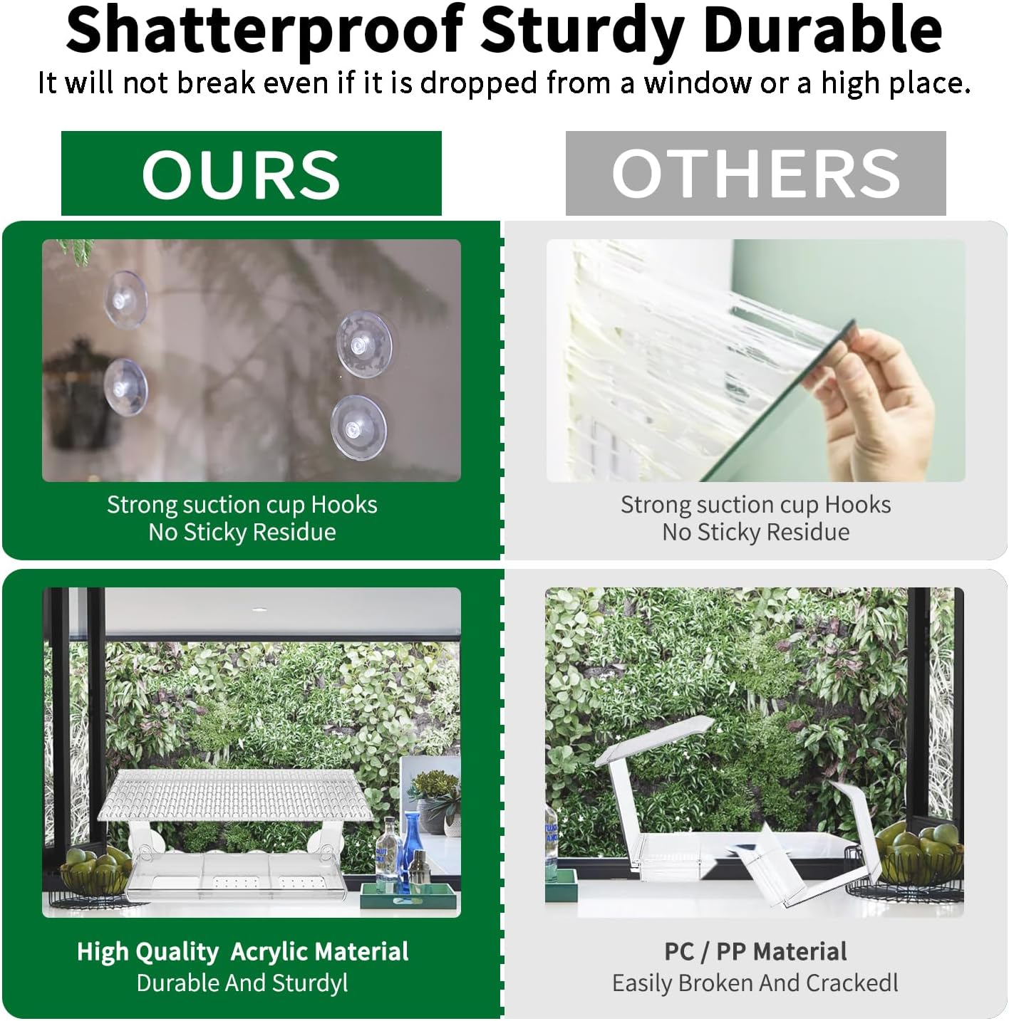 Large Window Bird Feeder with Removable Seed & Water Tray, for Wild Birds with Super Strong Sticker Hooks +Suction Cup Plus +Tweezer, Unbreakable Transparent Acrylic Weatherproof
