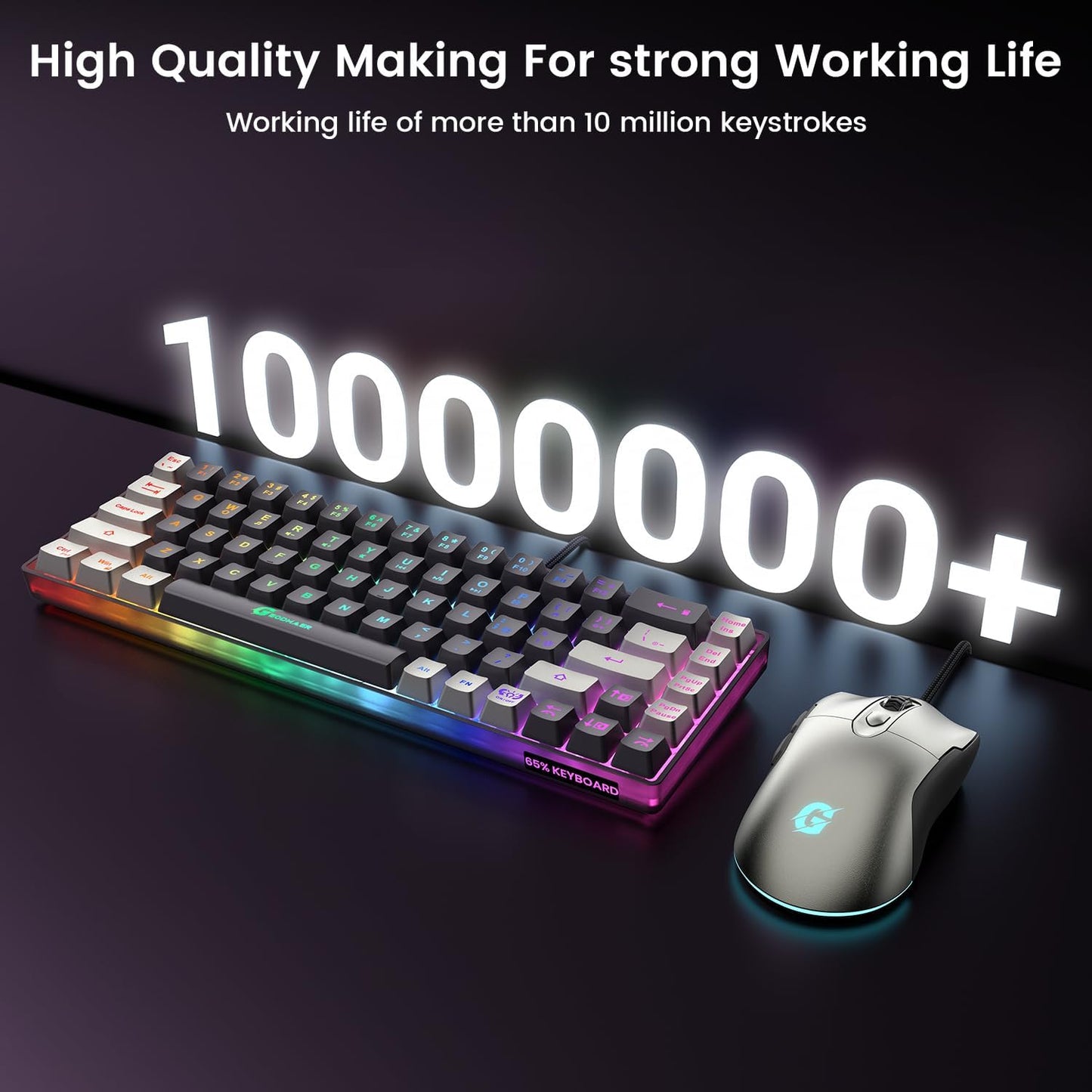 65% Gaming Keyboard and Mouse Combo, RGB Backlit Keyboard + 7200 DPI G