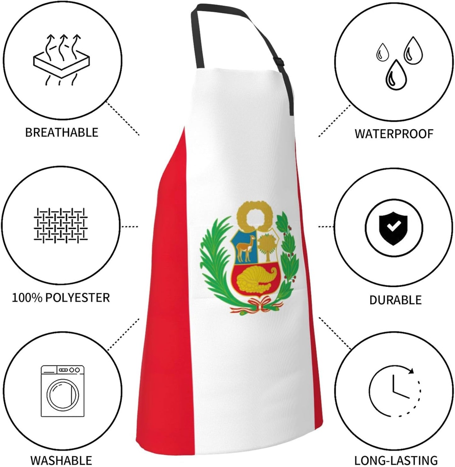 Flag of Peru print Waterproof chef's apron with pocket apron for kitchen cooking baking barbecue and gardening