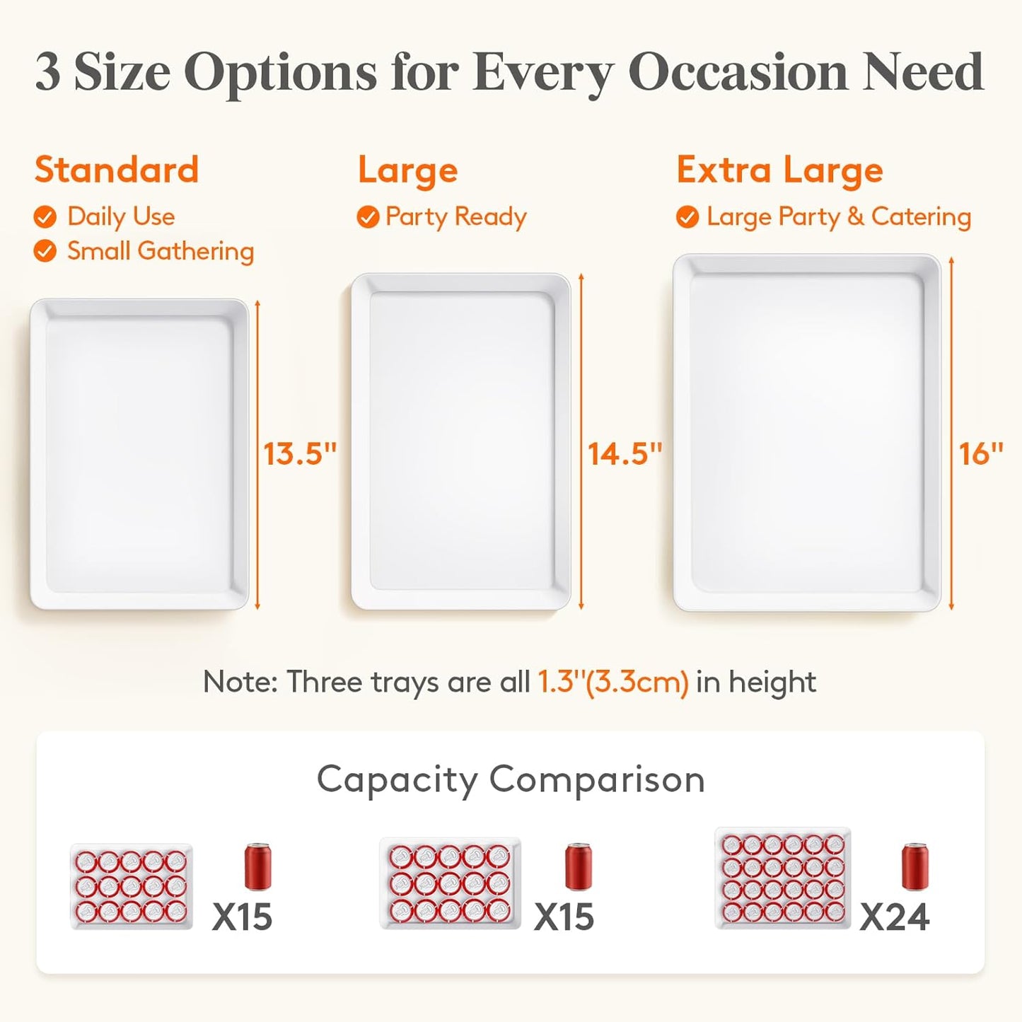 Lifewit Serving Tray for Party Supplies, Reusable Serving Platter for Catering, Snack, Fruit, Charcuterie, Appetizer, Plastic Food Trays, Hosting Essentials, BPA Free, White, 4 Pcs