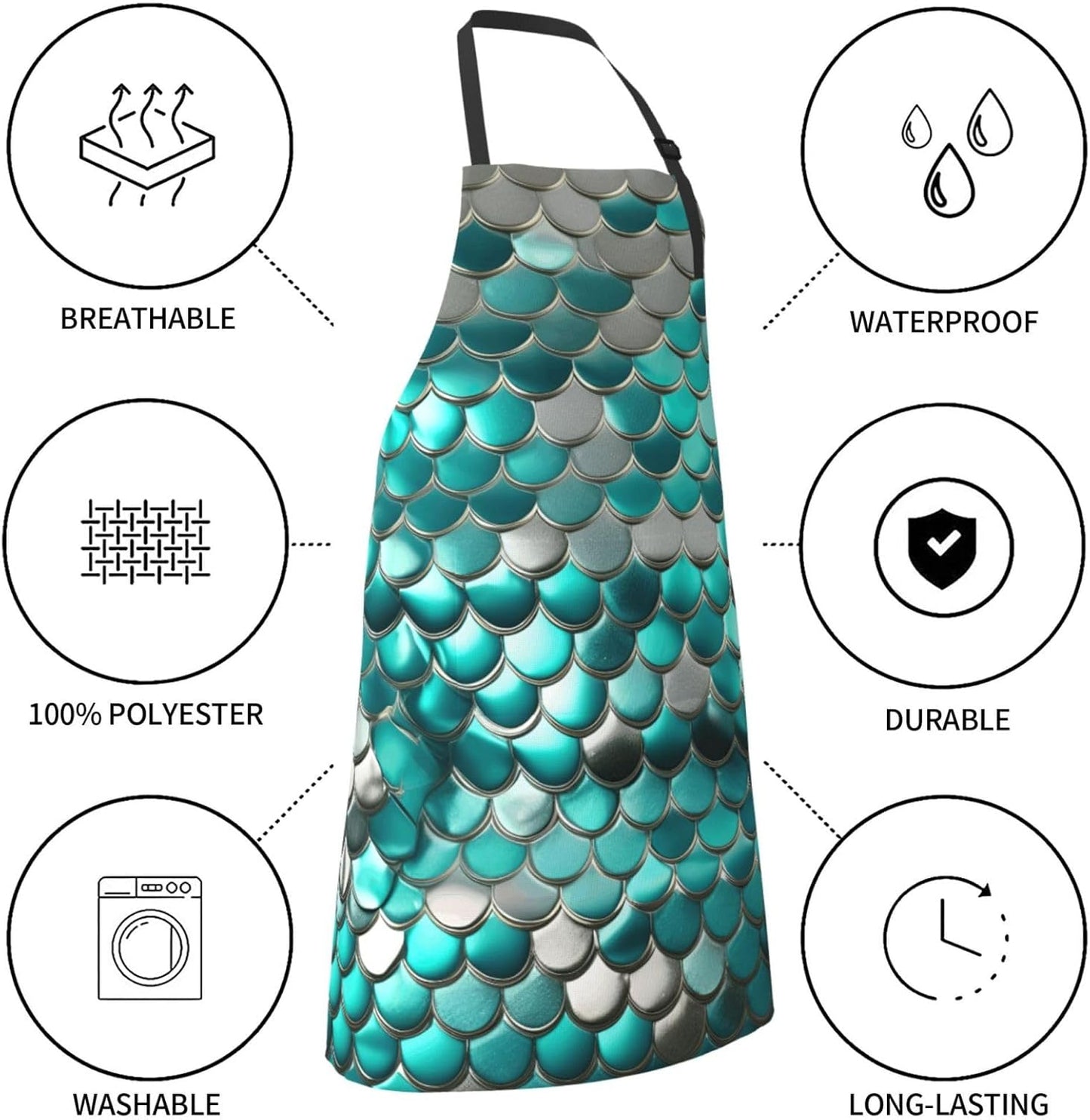YANYU Mermaid Scale Print 28x33 In Kitchen Apron Stylish Chef Apron with Pockets for Cooking Baking Painting