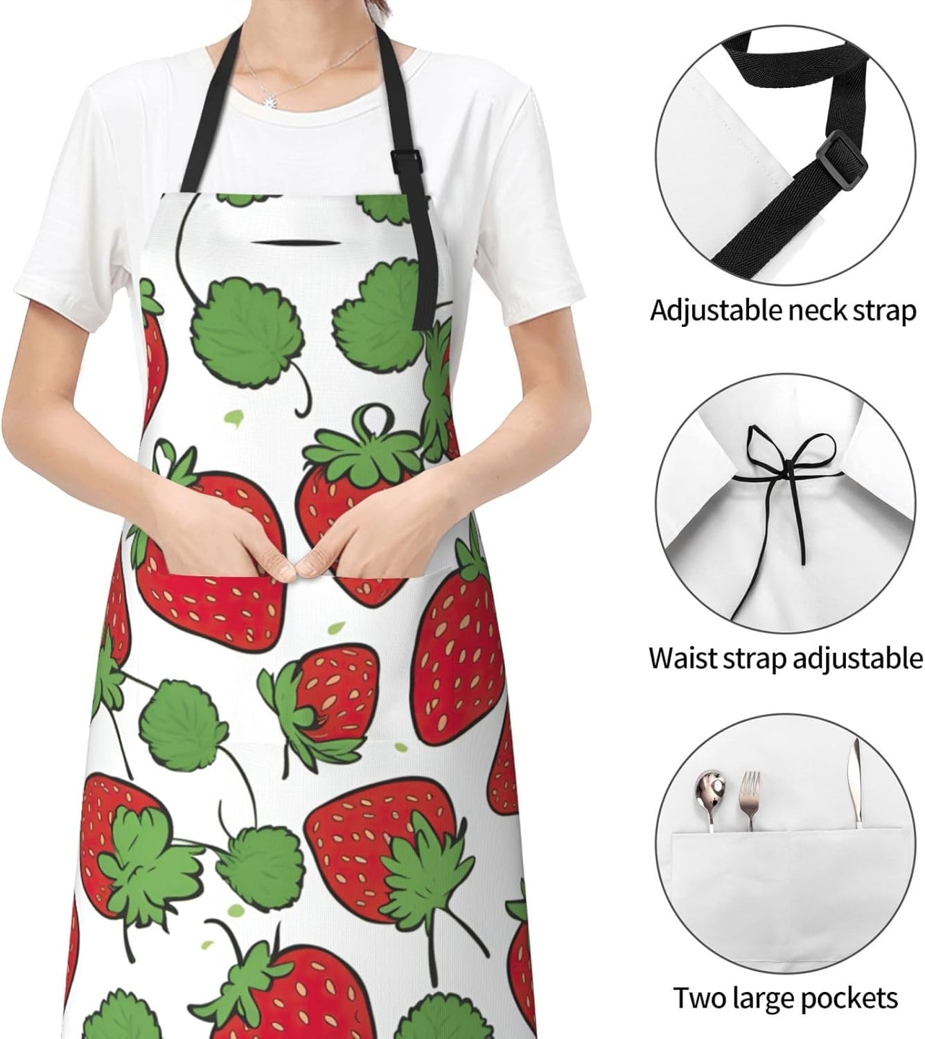 Strawberry pattern print Waterproof chef's apron with pocket apron for kitchen cooking baking barbecue and gardening