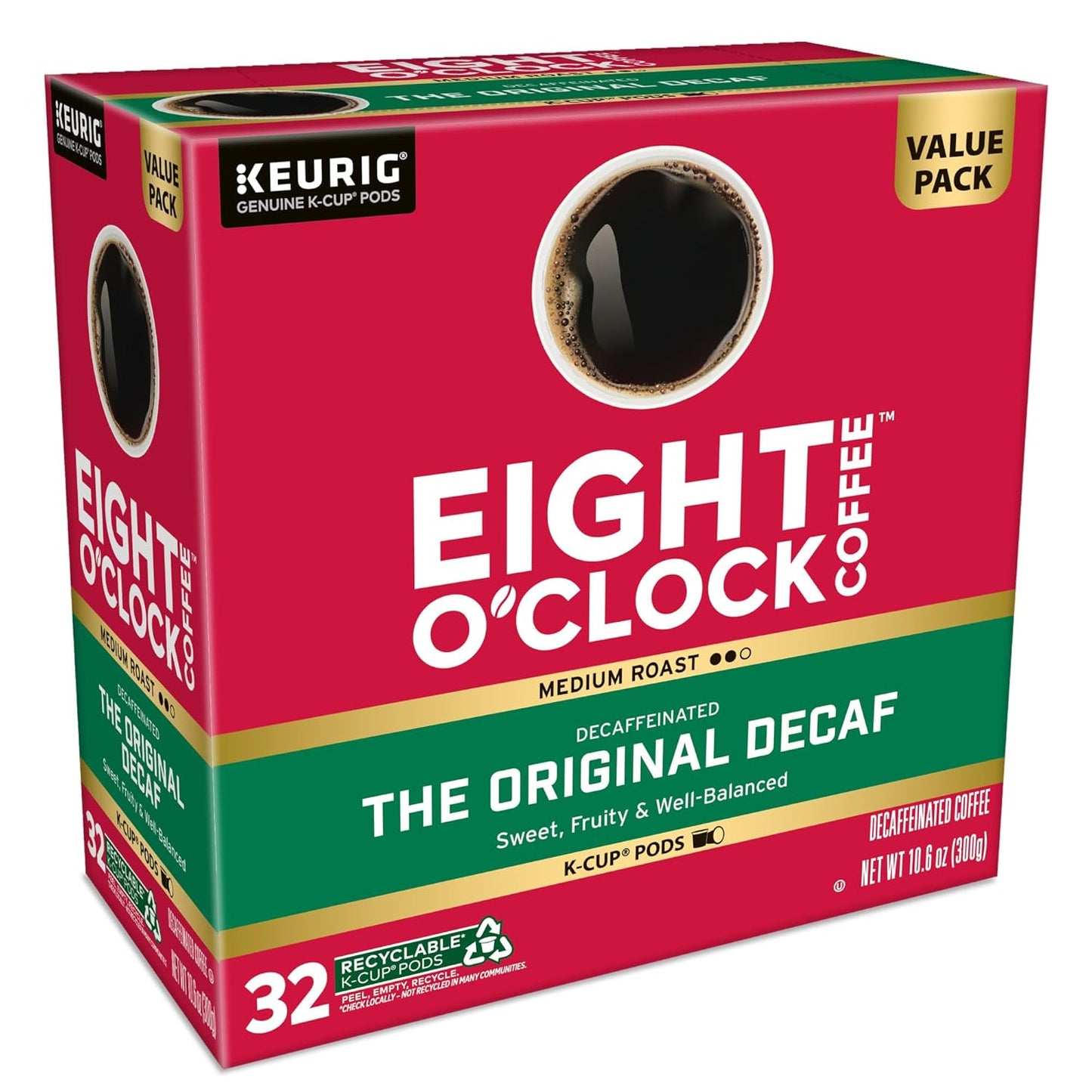 Eight O'Clock Coffee The Original Decaf, Single-Serve Keurig K-Cup Pods, Medium Roast Coffee Pods, 1 Count (Pack of 32)