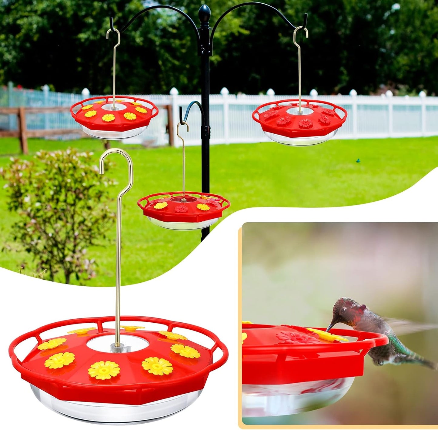 Chengu 2 Packs 16 oz Hummingbird Feeder for Outdoors Hanging Plastic Saucer Feeder with 8 Feeding Stations, Humming Feeder Handheld Window Bird Feeders Portable Bird Feeders for Garden House Decor