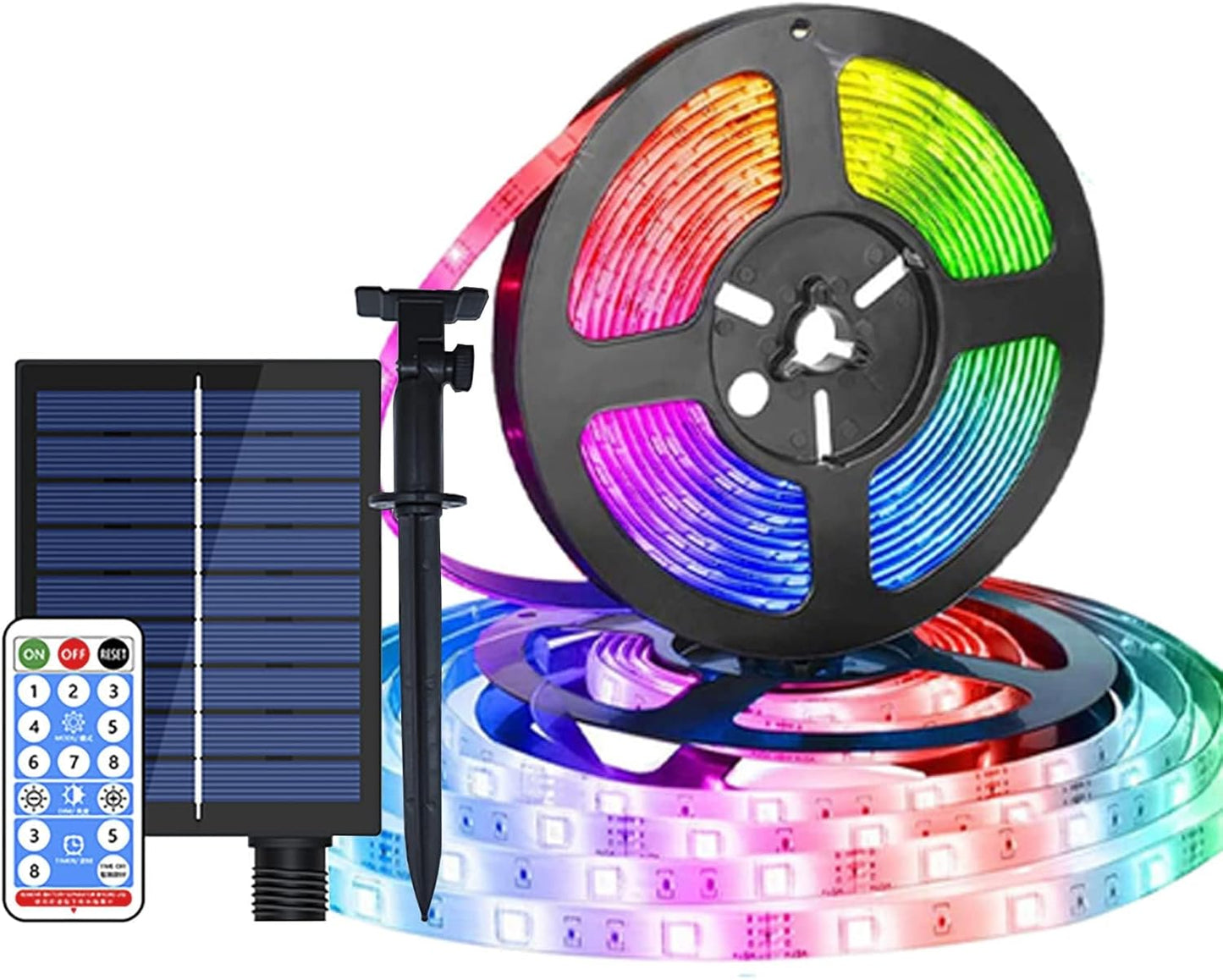 Solar Strip Lights Outdoor 5M Waterproof, 150LED Flexible Solar LED Strip with Remote, 8 Modes Timer, IP65 for Stairs, Fence, Patio, Courtyard, Christmas Decor (Colorful)