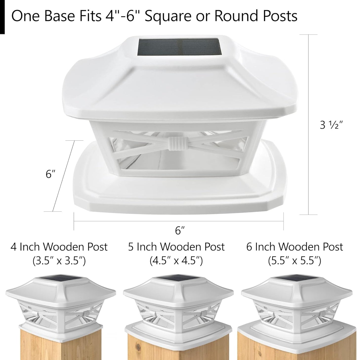 Davinci Lighting Flexfit Solar Outdoor Post Cap Lights - Includes Bases for 4x4 5x5 6x6 Wooden Posts - Bright LED Light - Pearl White (2 Pack)