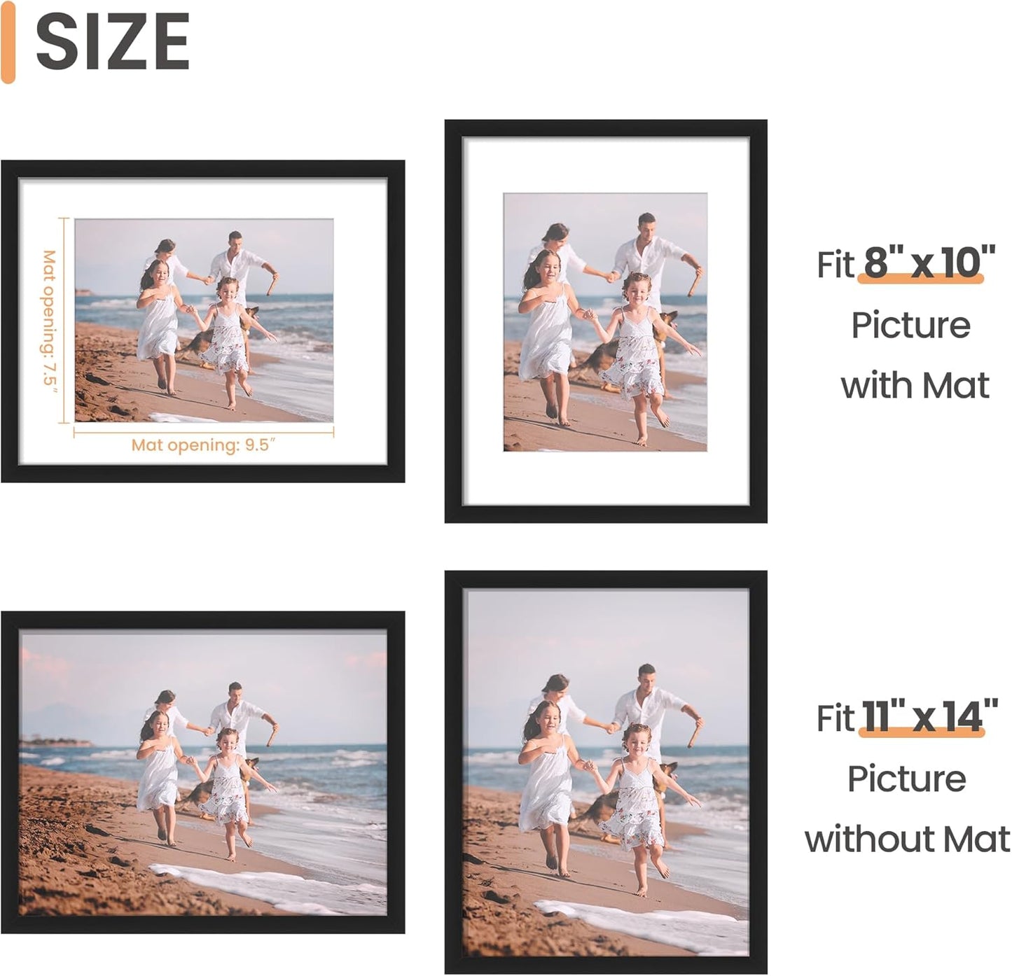 upsimples 11x14 Picture Frame, Display Pictures 8x10 with Mat or 11x14