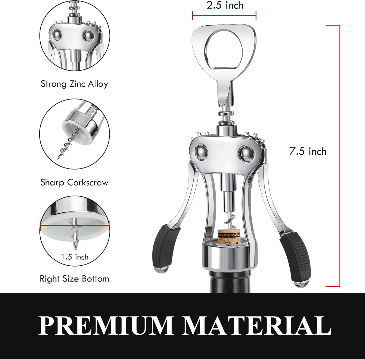 KORCCI Wine Opener, Heavy-Duty Zinc Alloy Wing Corkscrew, Premium Beer