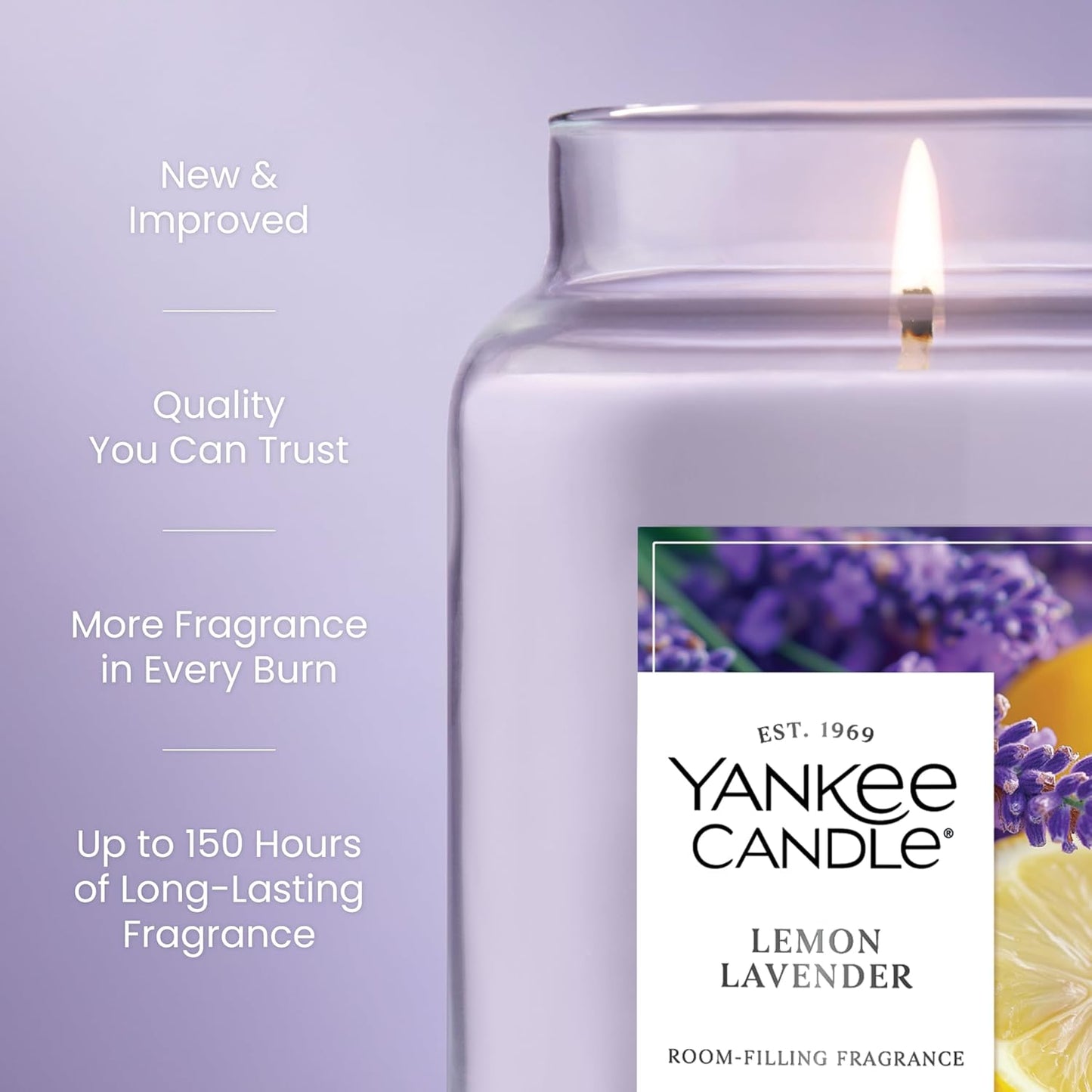 Yankee Candle Lemon Lavender, Scented Candle, 22oz Large Jar with up t