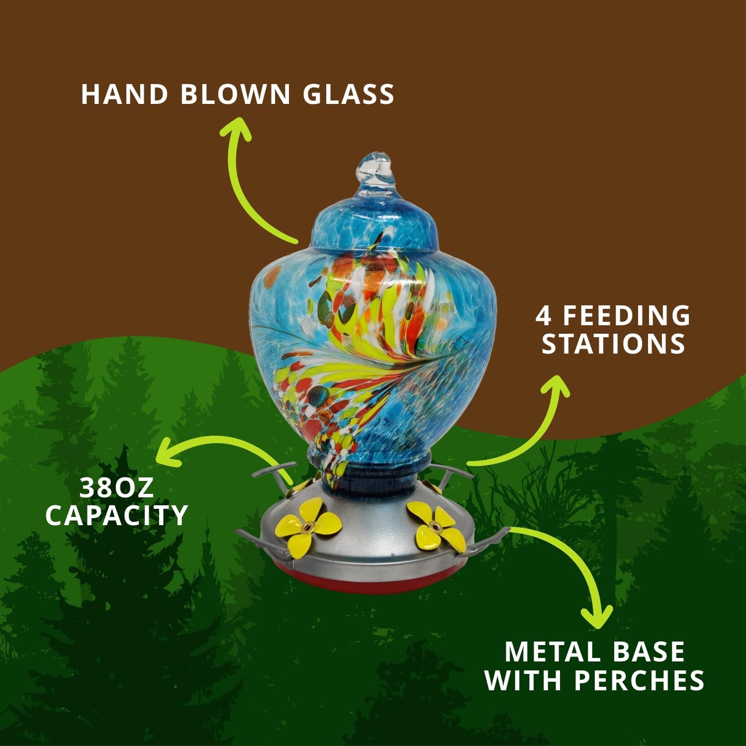 Nature Gear Hummingbird Feeder, Hanging-Mount Glass Hummingbird Feeder