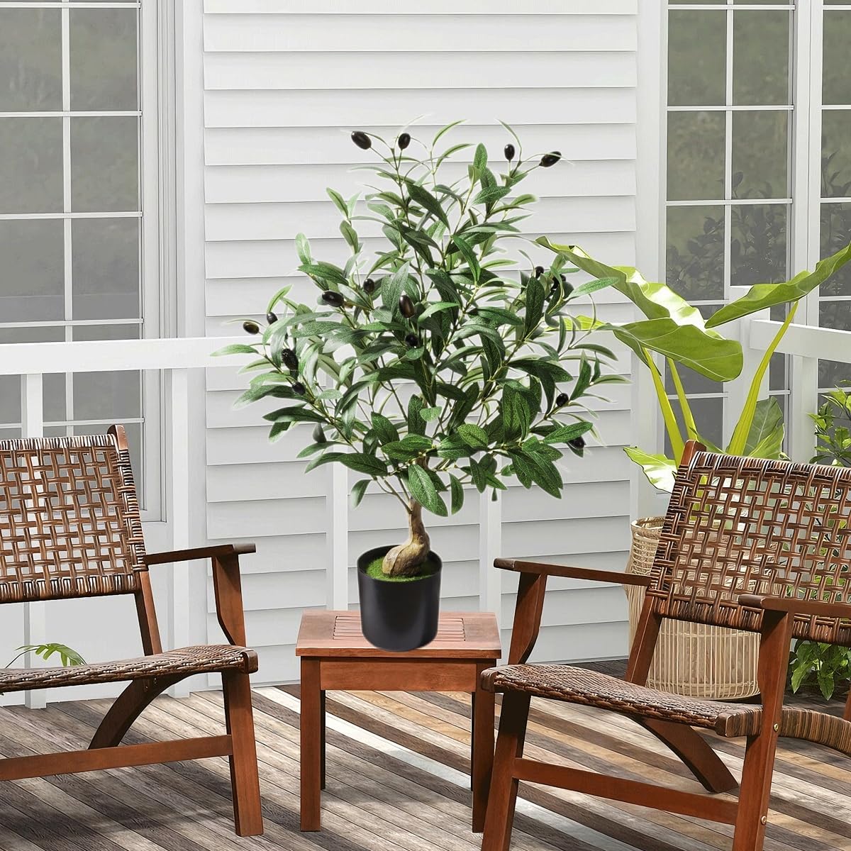 2ft Artificial Olive Tree with Pot, Tabletop Faux Plants Mini Trees for Home Office Living Room Modern Decor