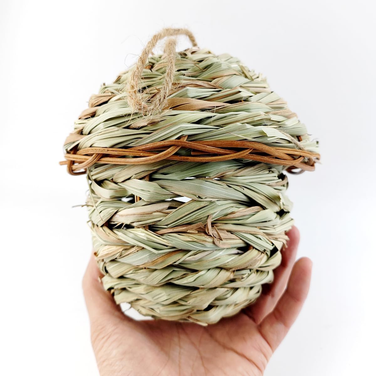 TIHOOD 3PCS Hummingbird House, Hand Woven Bird Nest for Outdoors Hanging, Small Grass Bird Houses for Outside, Natural Fiber Bird Hut Roosting Pocket for Finch Canary Chickadee
