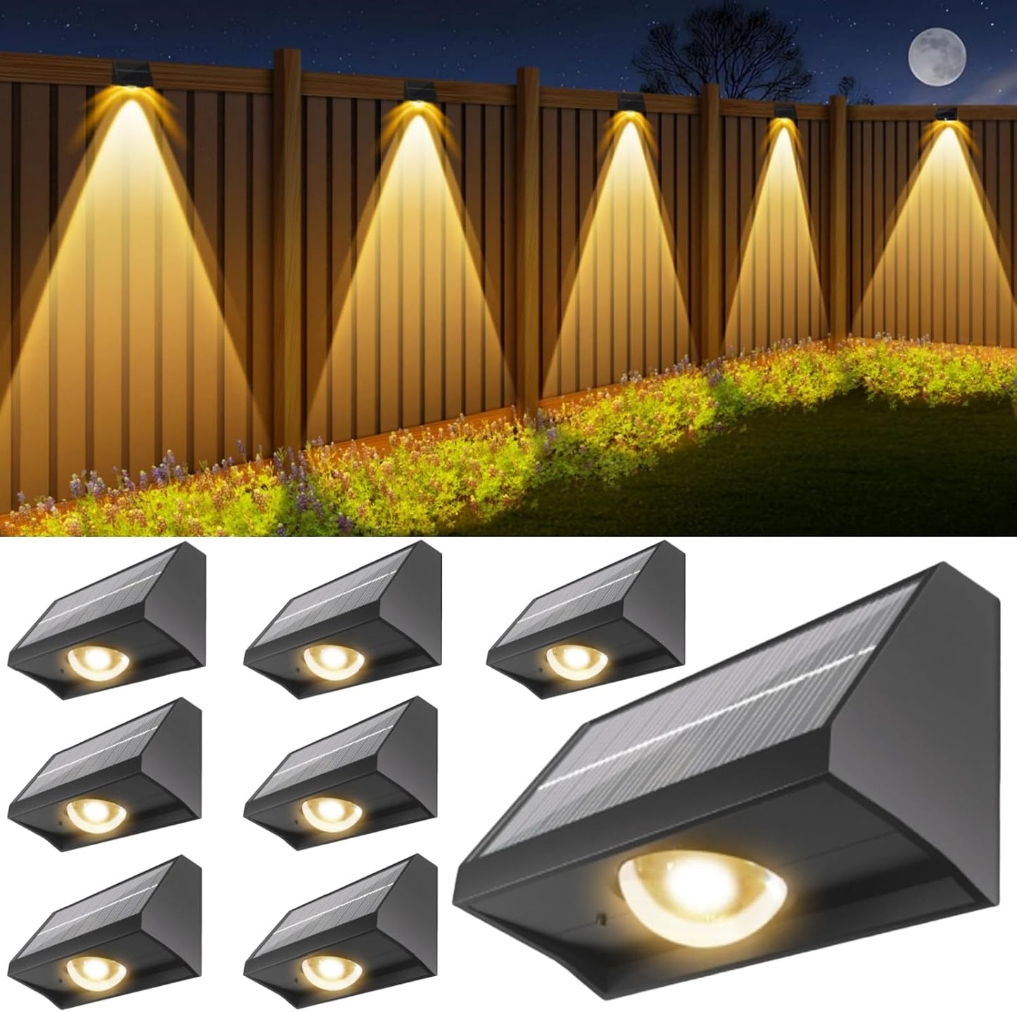 Solar Fence Lights Outdoor Waterproof High Brightness LED Spot Lens De