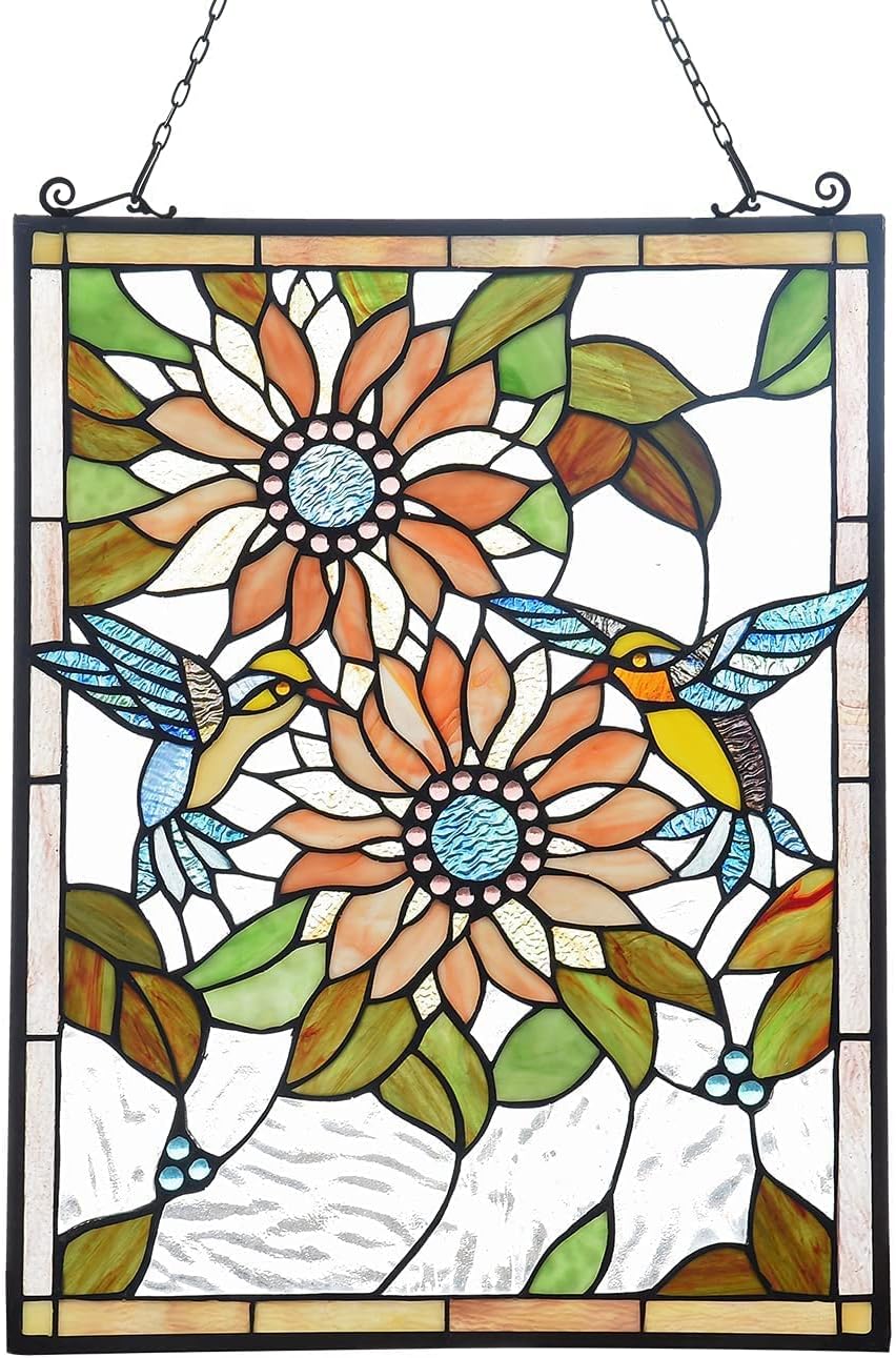 Capulina Stained Glass Window Hangings Panels Sunflower Humming Bird R