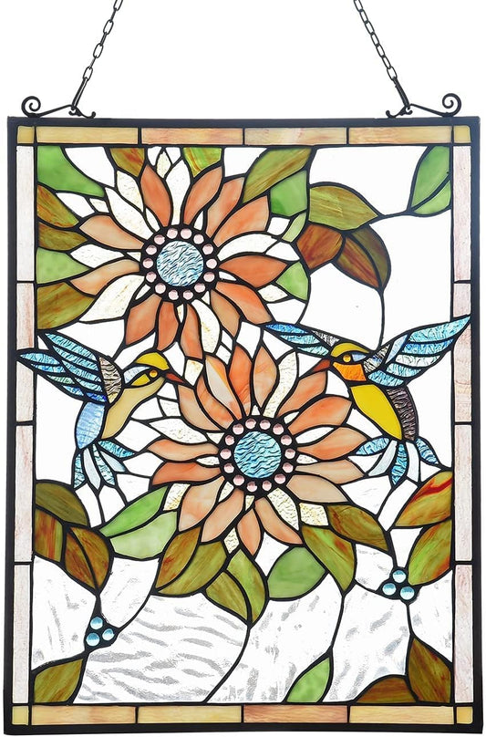 Capulina Stained Glass Window Hangings Panels Sunflower Humming Bird R