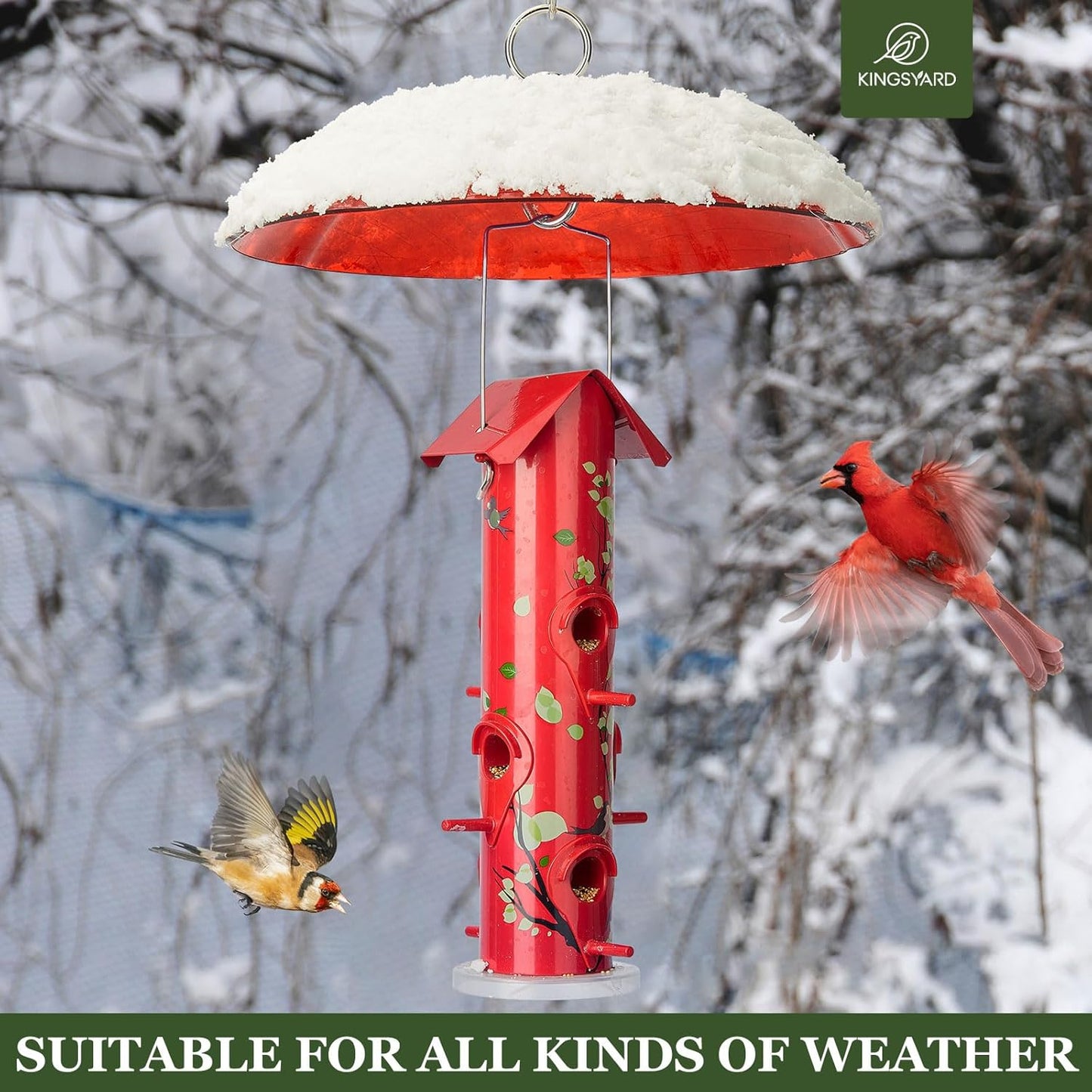 Kingsyard Plastic Weather Protective Dome Cover for Hanging Bird Feeders, Weather Guard & Easy to Clean, Red