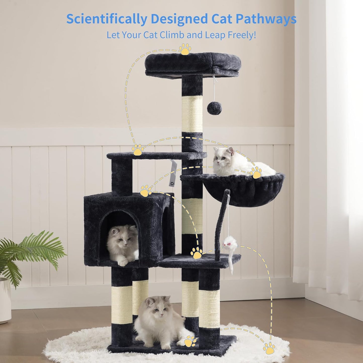Heybly Cat Tree with Toy, Cat Tower Condo for Indoor Cats, Cat House w