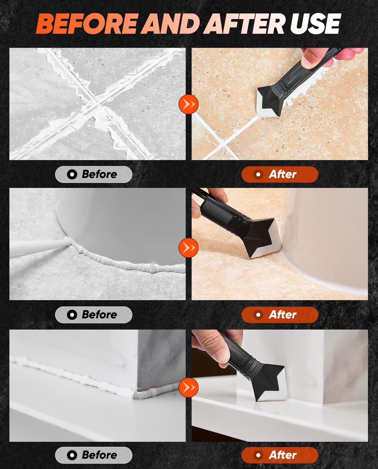 Saker Silicone Caulking Tools-3 in 1 Sealant Finishing Tool Grout Remo