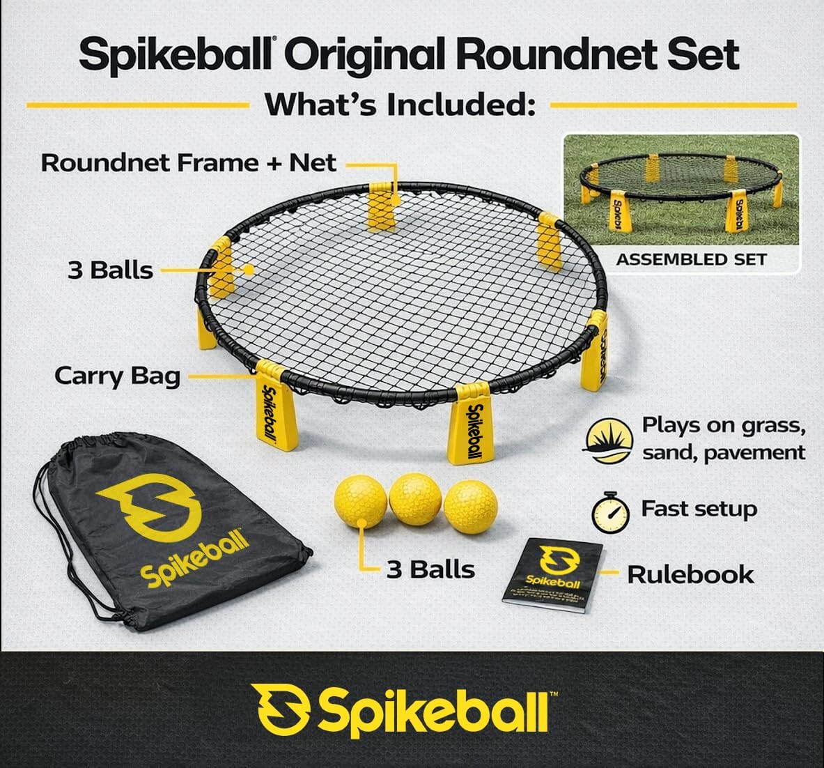 Spikeball 3 Ball Original Roundnet Game Set - Includes 3 Balls, net and Bag