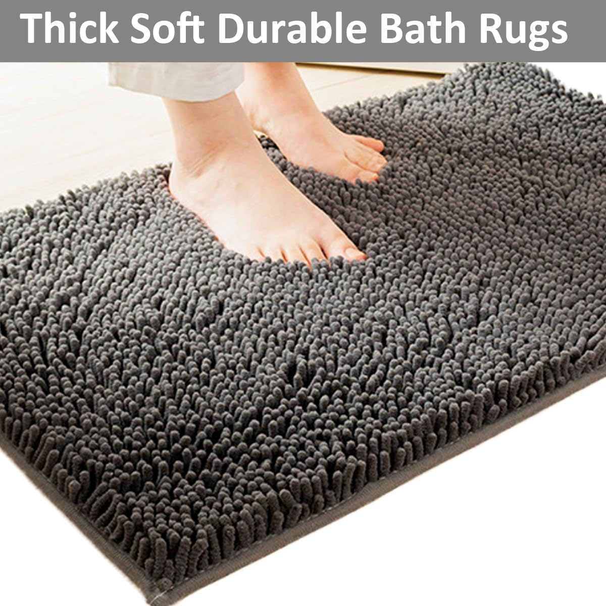 Bathroom Rugs Set Non Slip 3 Piece Bath Mat Washable Chenille Bath Rug