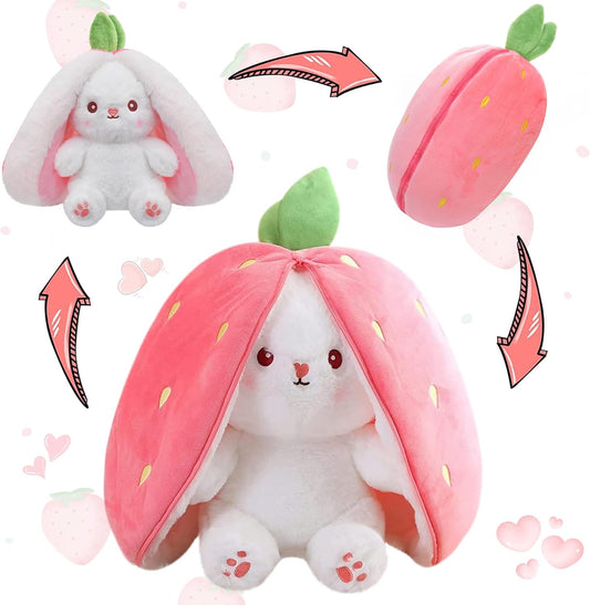 MIAODAM Bunny Stuffed Animal Reversible Cuddle Bunny Stuffed,Strawberr
