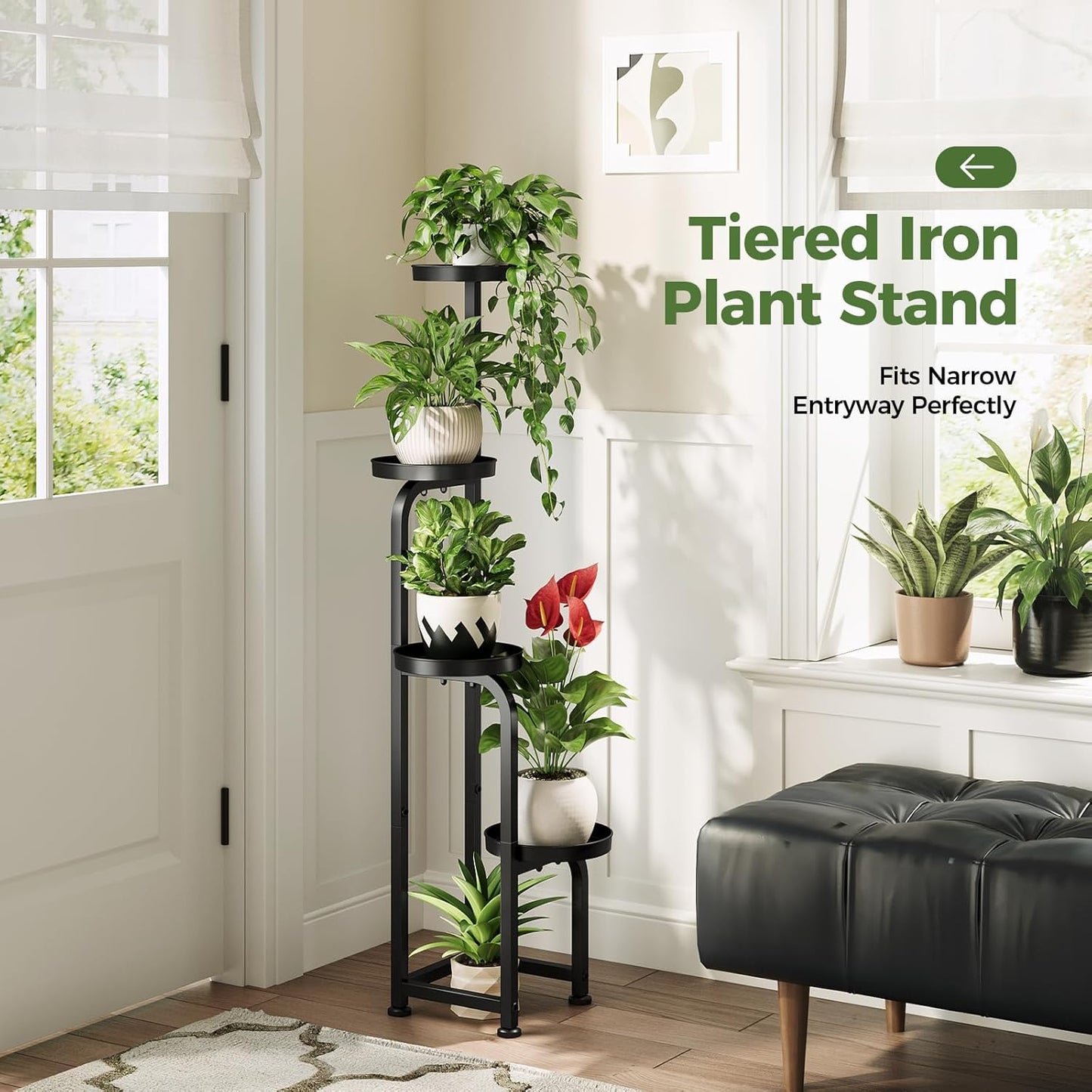 Bamworld Tall Plant Stand Indoor Outdoor, Corner Metal Flower Pot Stan