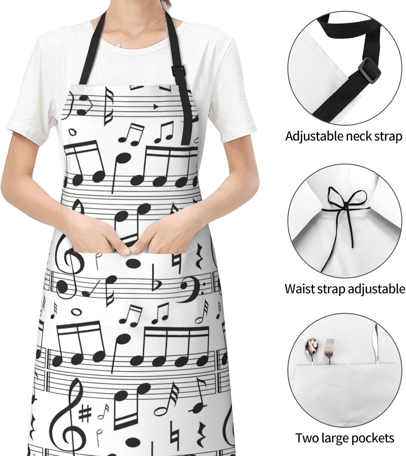 Music Note print Waterproof apron with pocket adjustable cooking apron