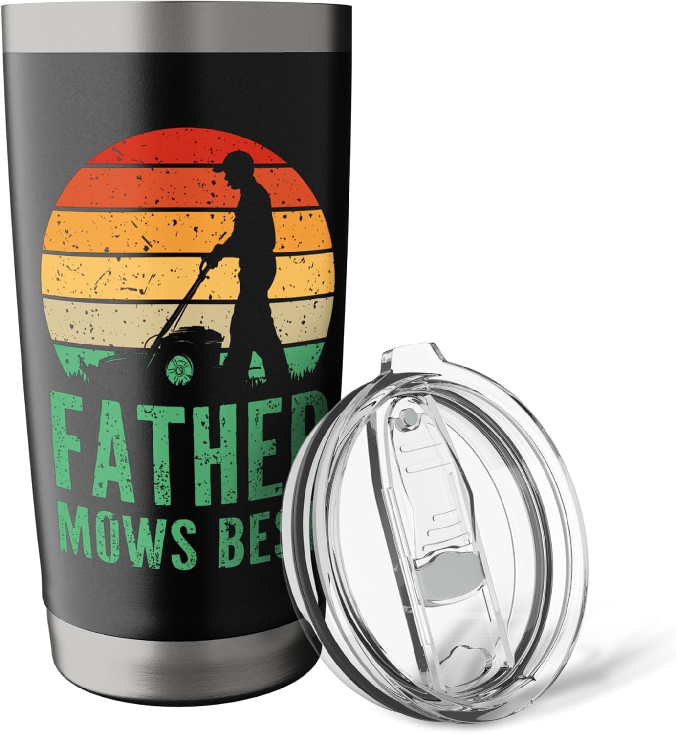 Retro Sunset Father Mows Best Gardener Dad Lawn Care Stainless Steel Insulated Tumbler