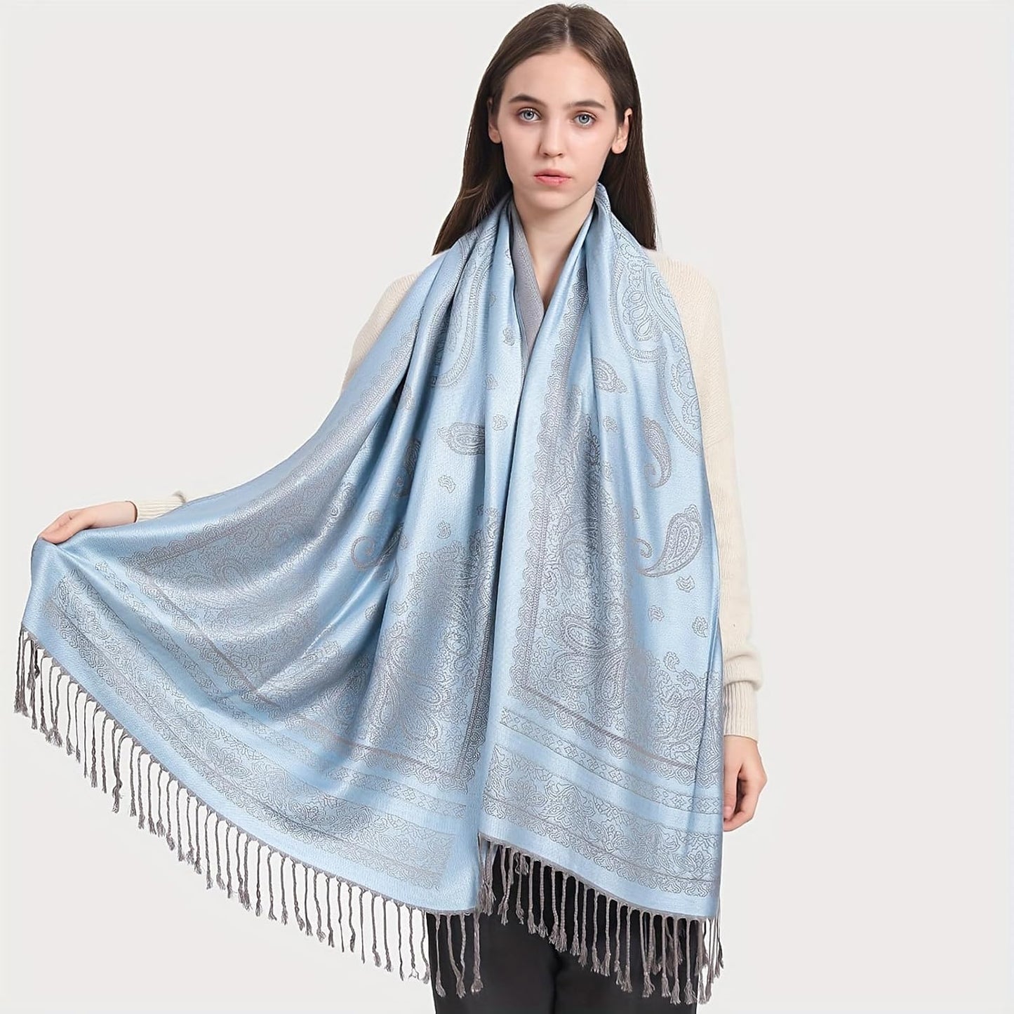 Ciormis Two Tone Silky Paisley Pashmina Shawl Scarf,Soft Women's Rave 