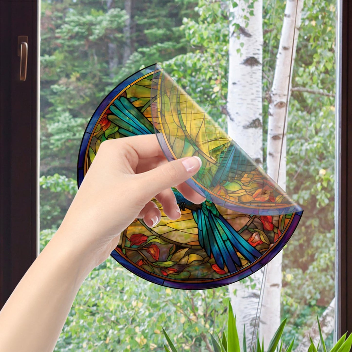 4 Sheets Sunflower Stained Glass Window Sticker,Sunflower Suncatcher,Cardinal Decor Stained Colorful 3D Static Window Glass Stickers,Home Decor,Gift for Mother