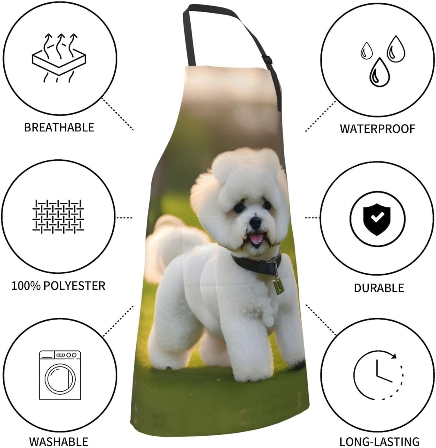 Bichon Frise Dog on the grass print Waterproof apron with pocket adjus