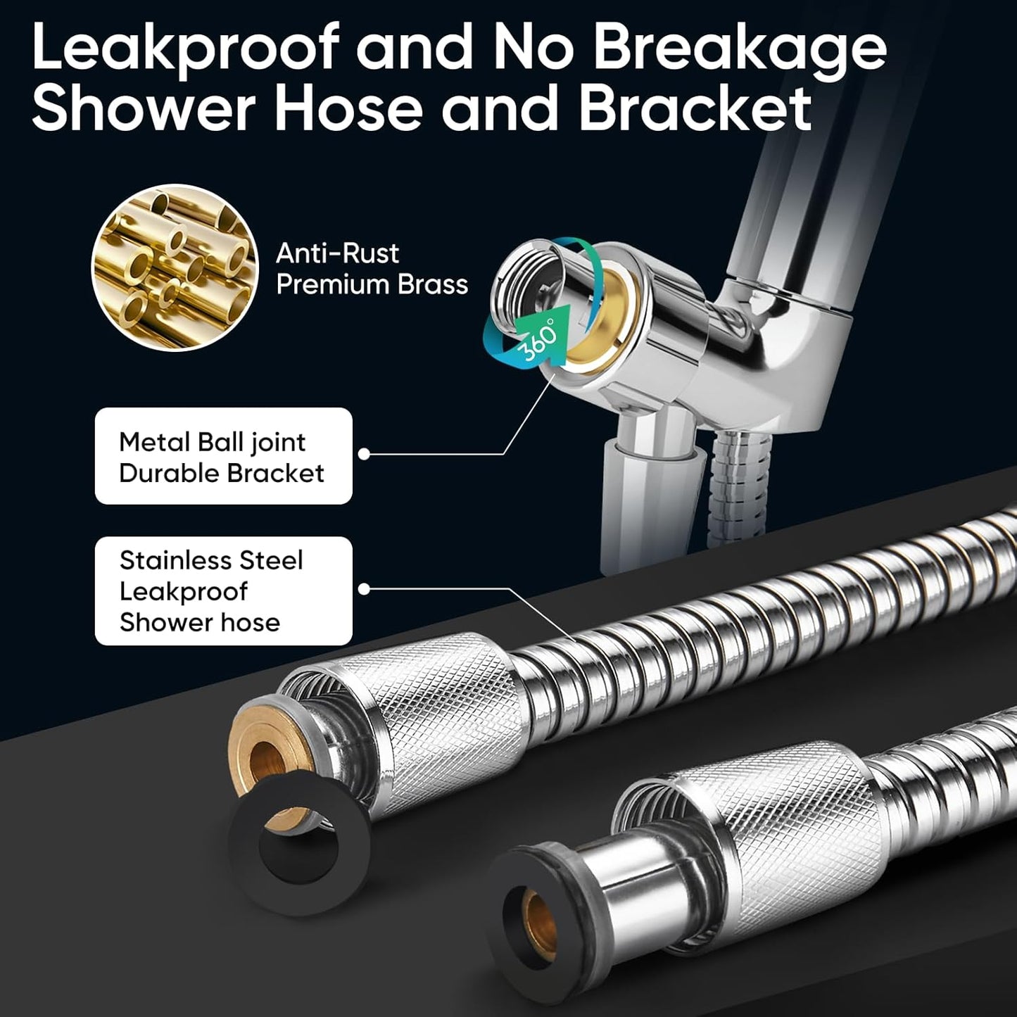 Cobbe High Pressure Shower Head with Built-in Pause Button, 9-Function Detachable Showerhead with Handheld Brass Swivel Bracket & Stainless Steel Hose, Water Saving 1-Click Stop, Chrome