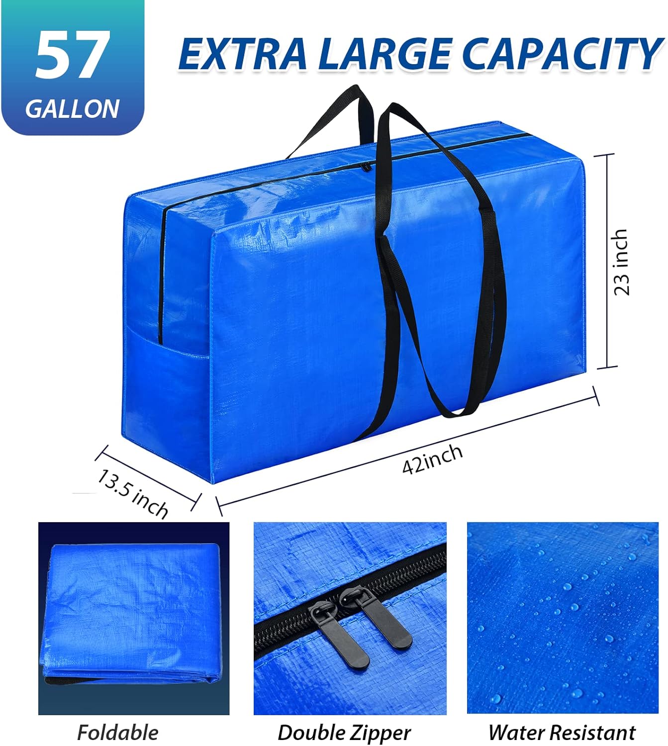 199.2L(57갤런) 엑스트라 라지 보관용 가방, XXL 점보 대형 이사 가방, 튼튼한 보관 토트 이사 박스 용품, 여행용 접이식 더플 백, 크리스마스 트리 가방, 106.7 x 58.4 x 34.3cm(42 x 23 x 13.5인치) - 2팩