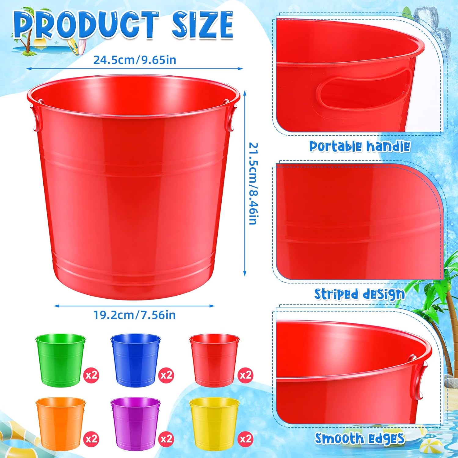 meekoo 12 Pcs Plastic Buckets with Handles Bulk Colorful Ice Buckets 3