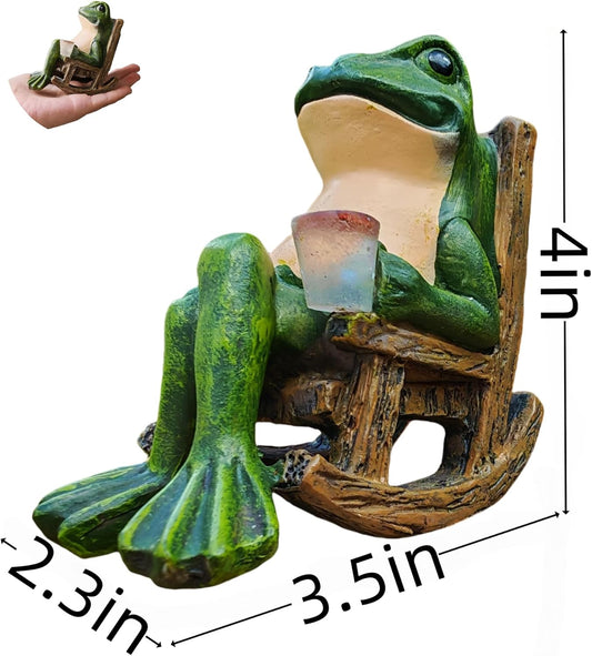 Miniature Frog Garden Statue Outdoor Decorations Figurine Light Fairy Garden Accessories Solar Frog Decor Art for Yard, Lawn,Balcony, Unique
