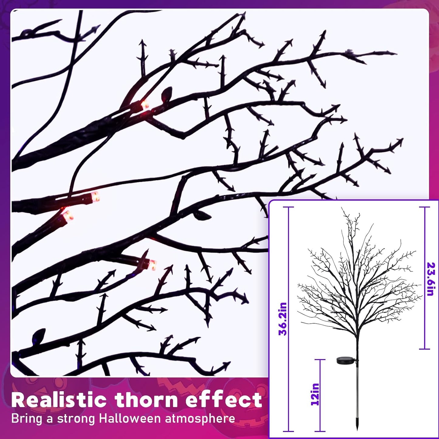 Halloween Solar Pathway Lights 2PCS, Halloween Outdoor Decorations, Artificial Tree Waterproof LED Lights for Lawn Yard Garden Driveway Porch Walkway, Auto On/Off