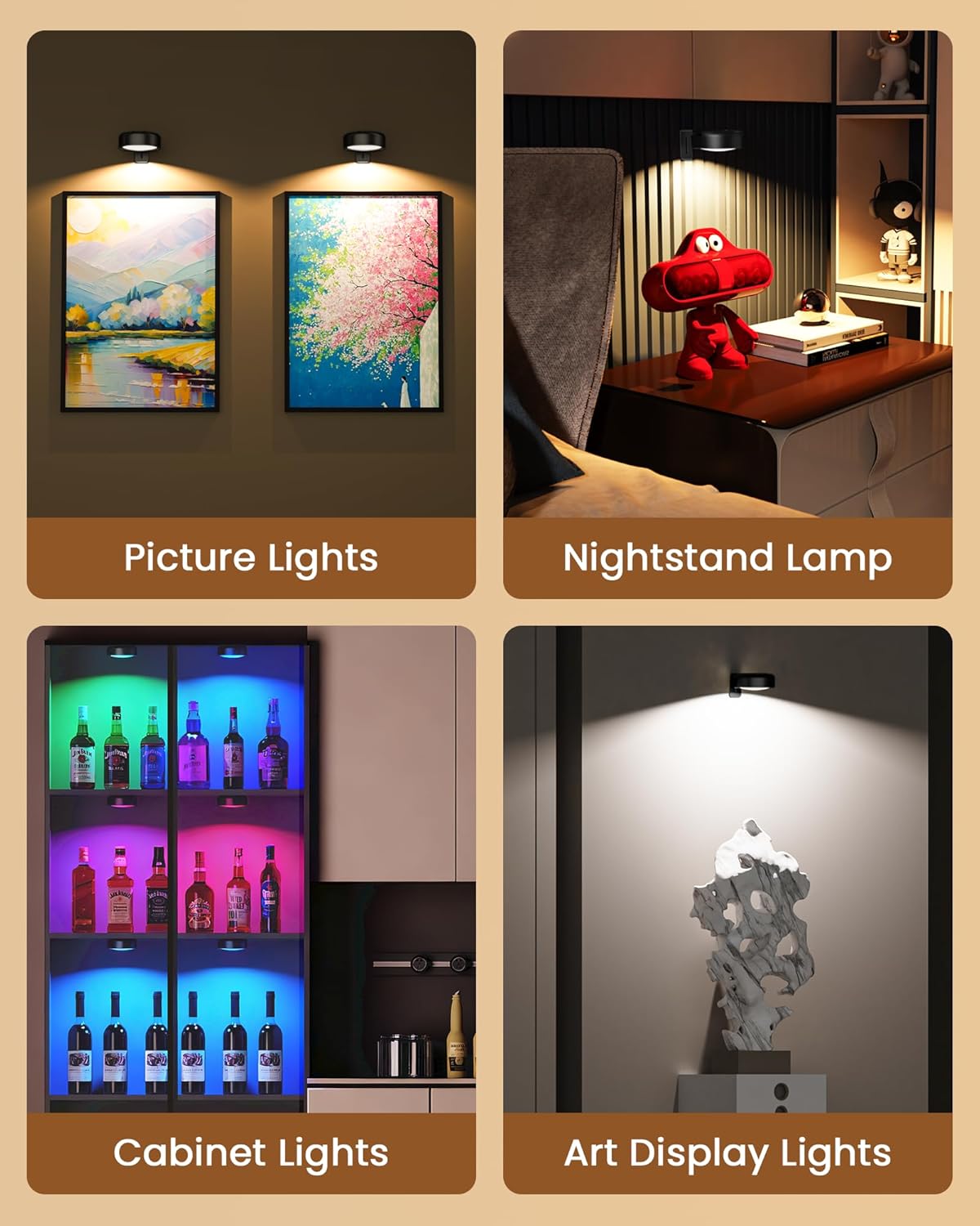 3 Pack Picture Lights for Wall,Wireless 2000mAh Rechargeable Magnetic LED Puck Lights with Remote,3 Color Temps and 12 RGB,Dimming & Timer,Art Frame Light for Painting Display,Photos,Wall Decor