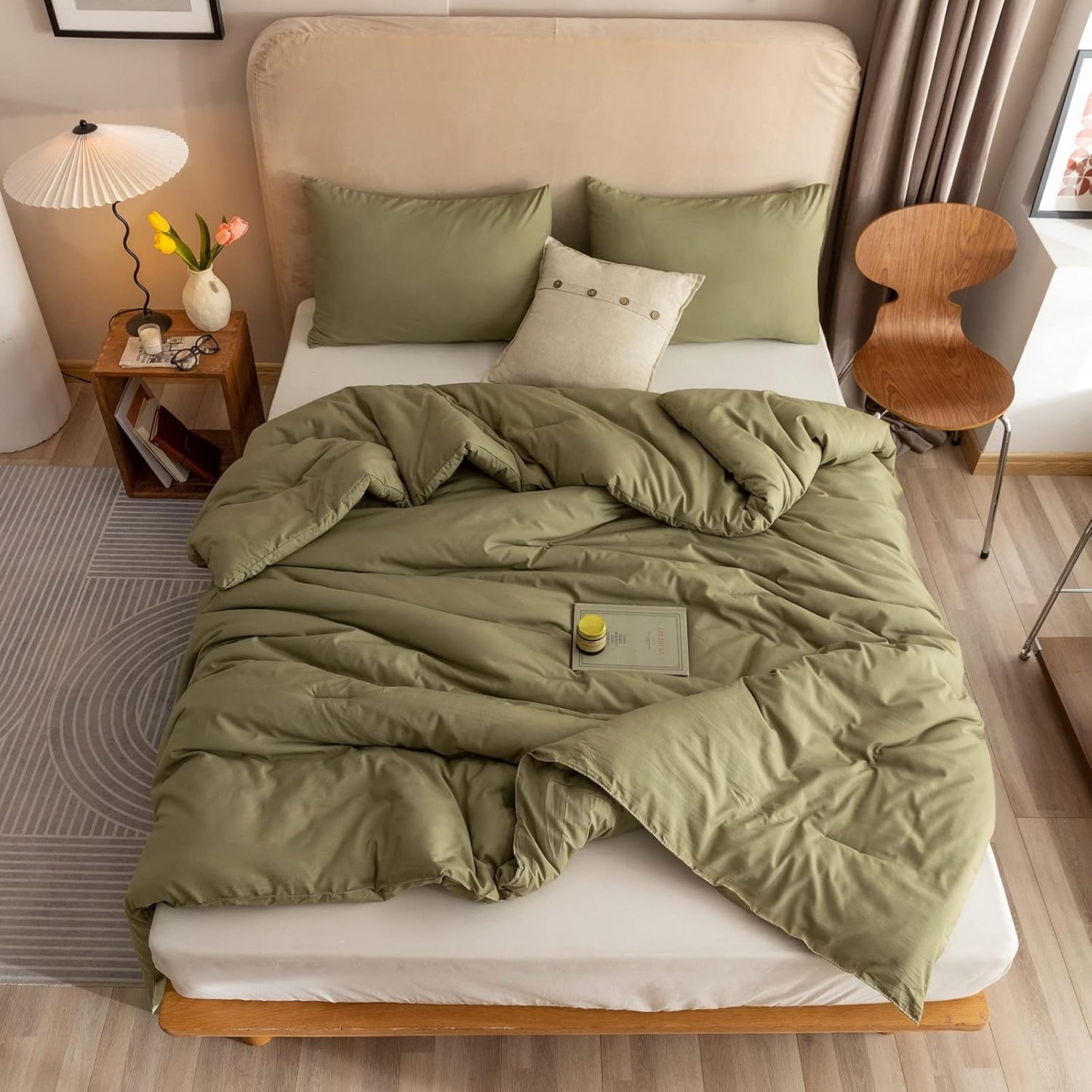 ROSGONIA Queen Comforter Set Olive Green, 3pcs Bedding Sets Queen (1 B